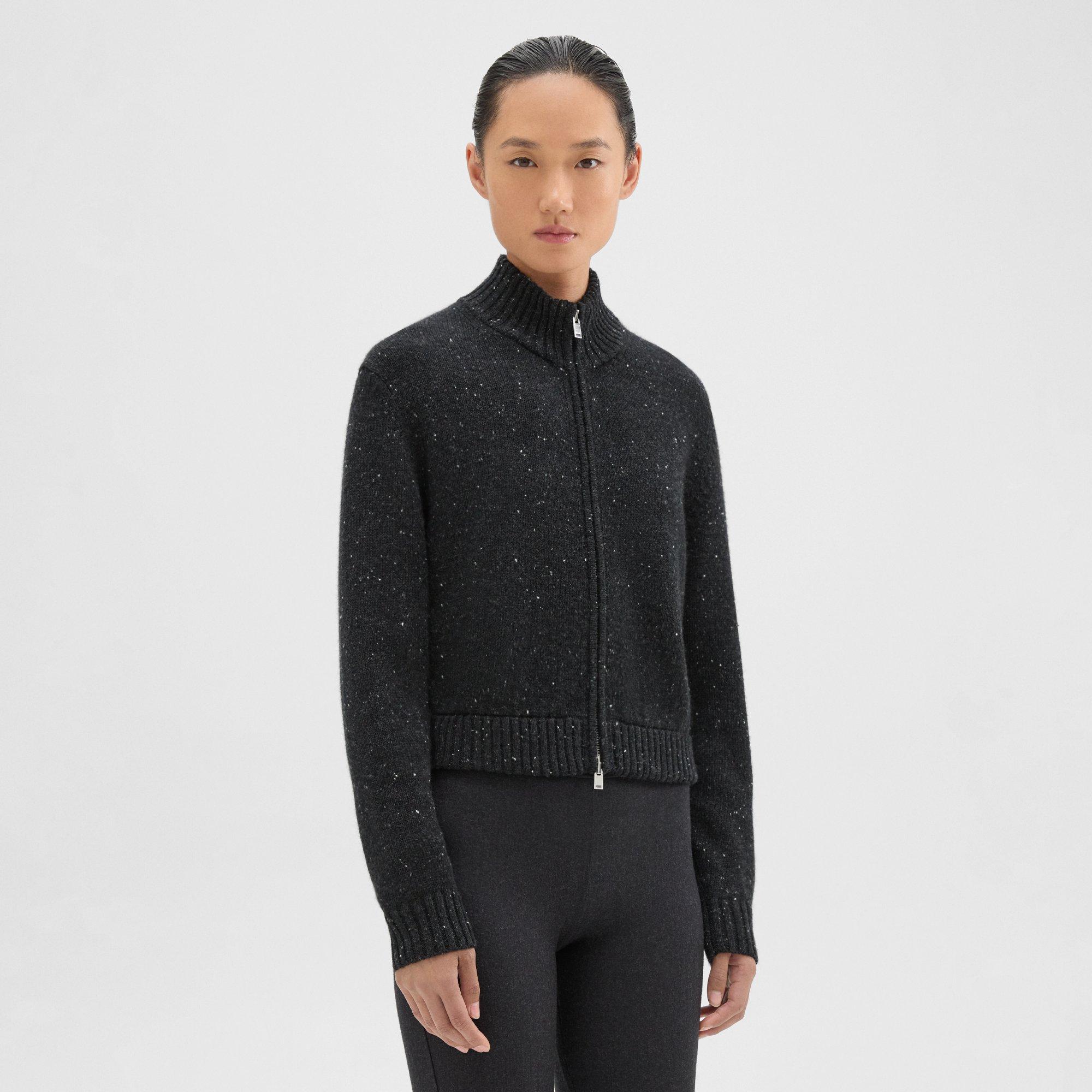 Donegal Wool-Cashmere Mock Neck Zip-Up Cardigan | Theory