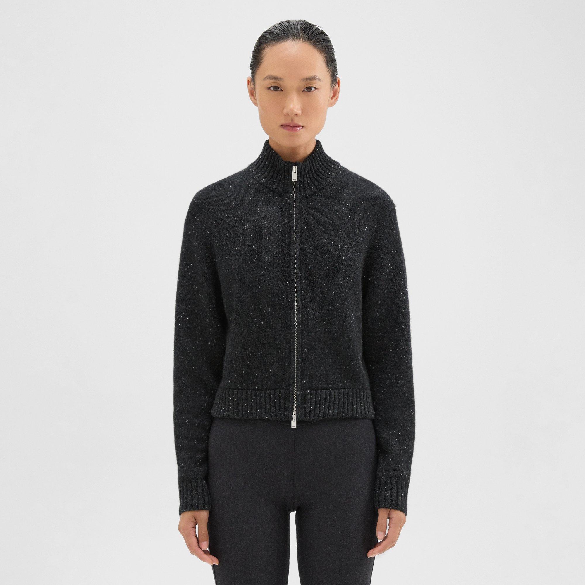 Theory Mock Neck Zip-Up Cardigan in Donegal Wool-Cashmere