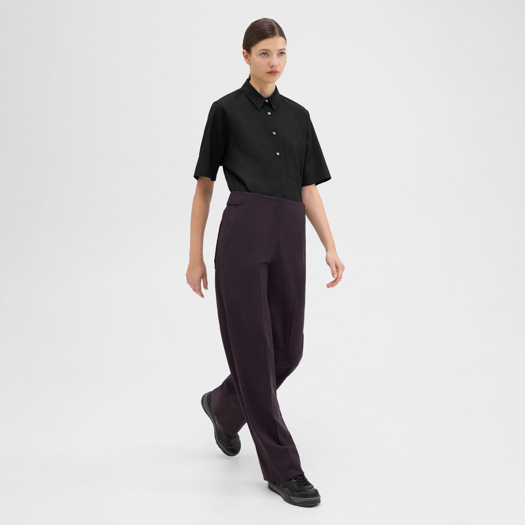 Verstellbare Hose mit weitem Bein aus Woll-Gabardine