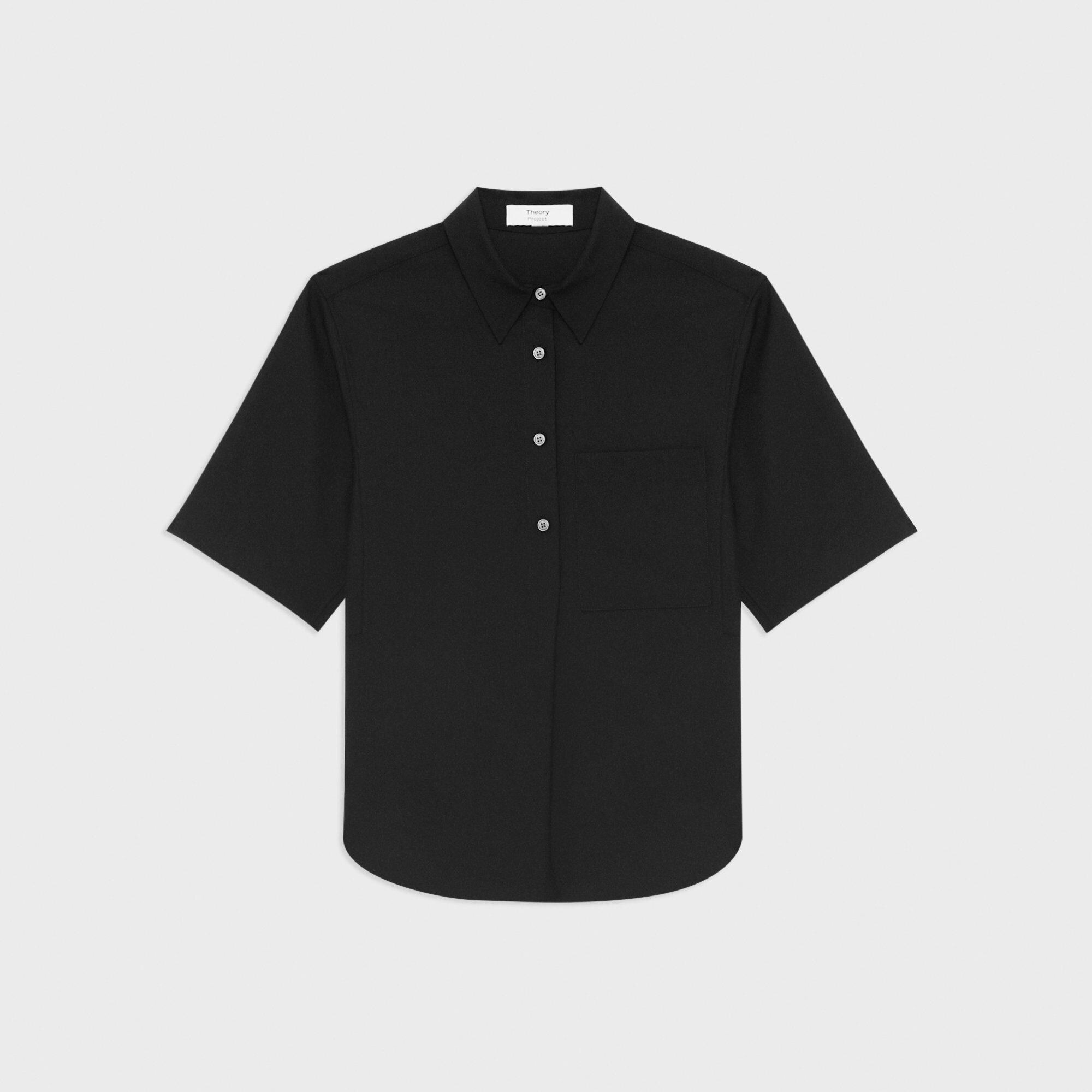 Short-Sleeve Virgin Wool Popover Shirt