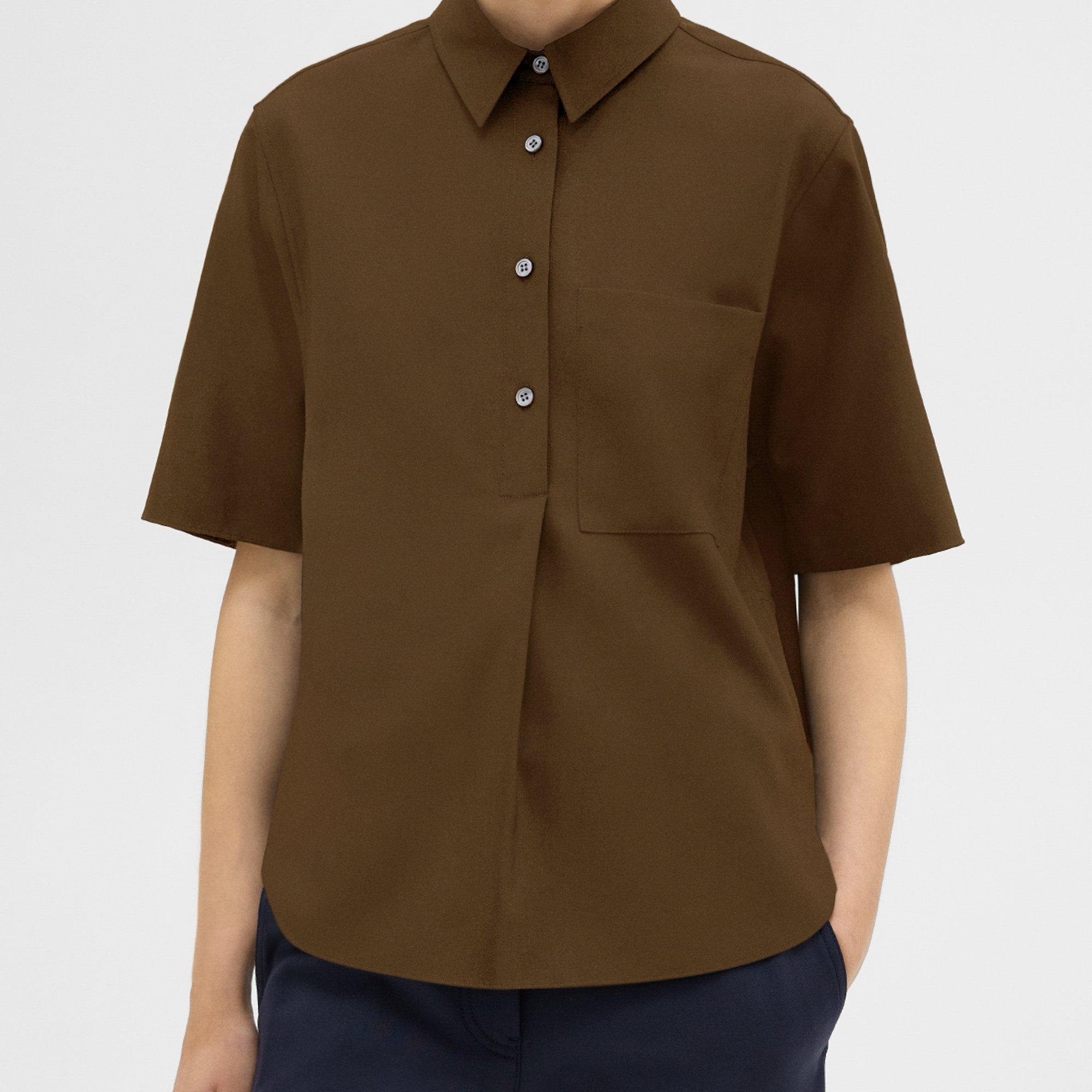 Short-Sleeve Virgin Wool Popover Shirt