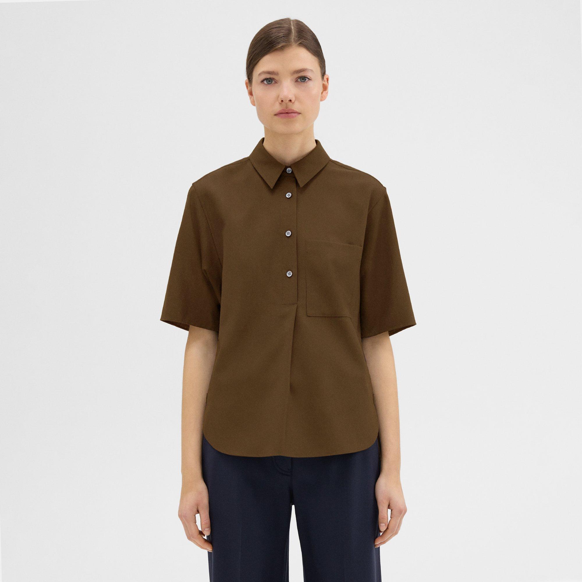 Short-Sleeve Virgin Wool Popover Shirt