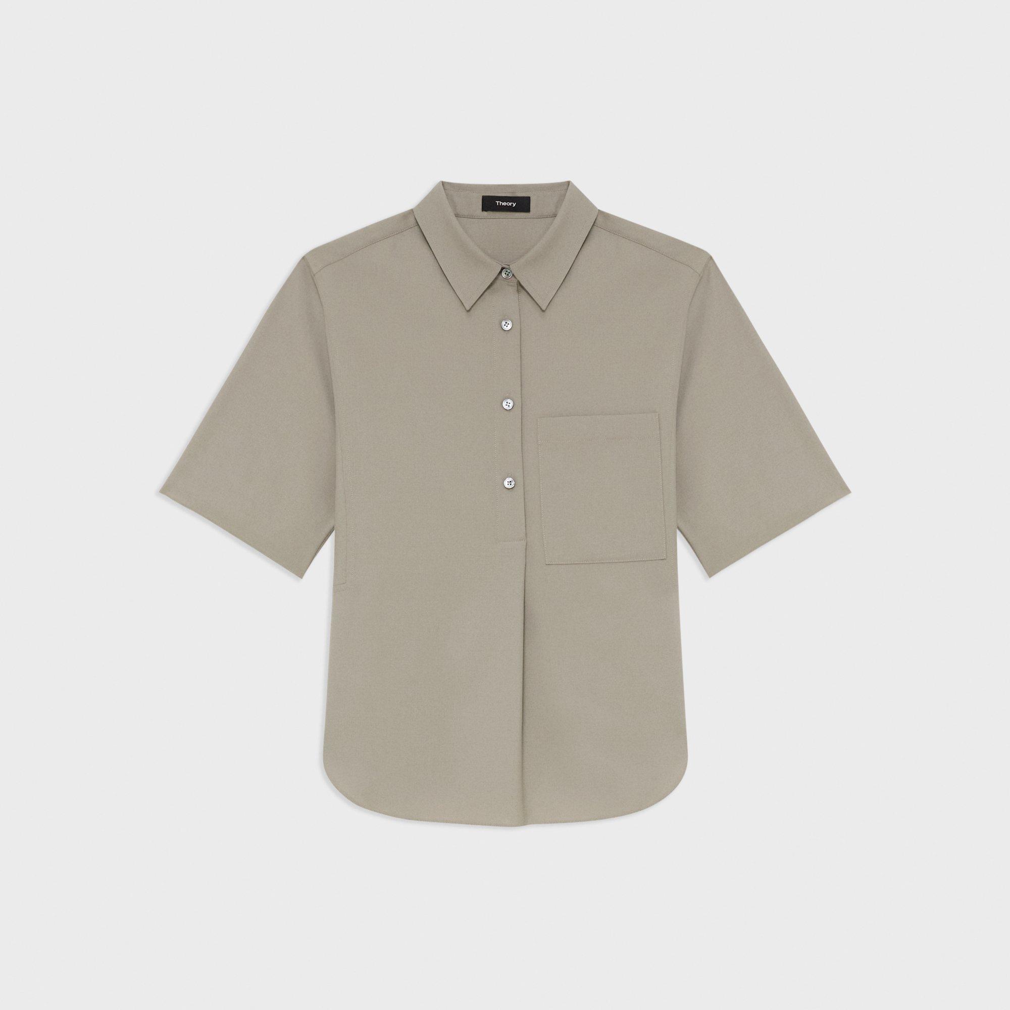 Short-Sleeve Virgin Wool Popover Shirt