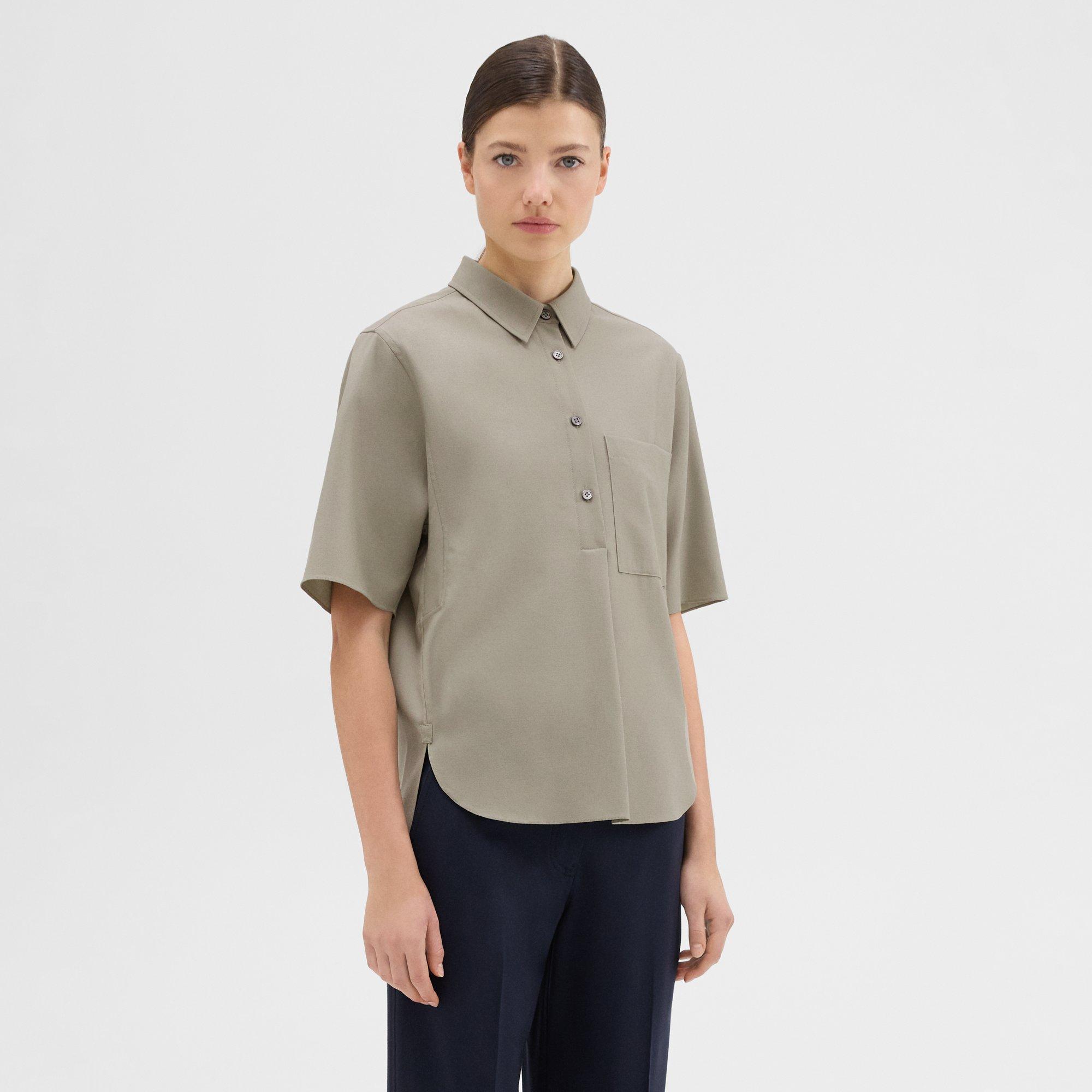Short-Sleeve Virgin Wool Popover Shirt