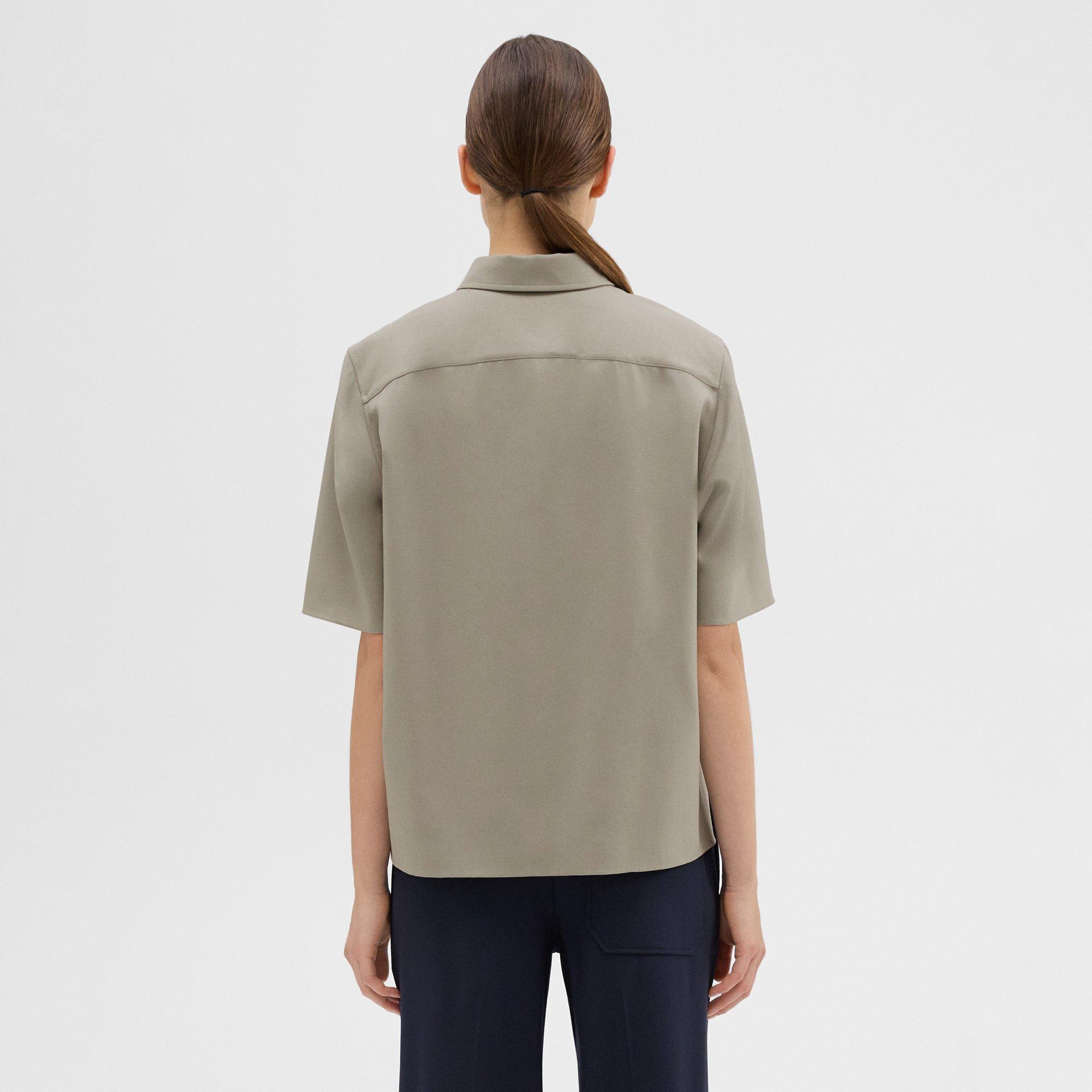 Short-Sleeve Virgin Wool Popover Shirt
