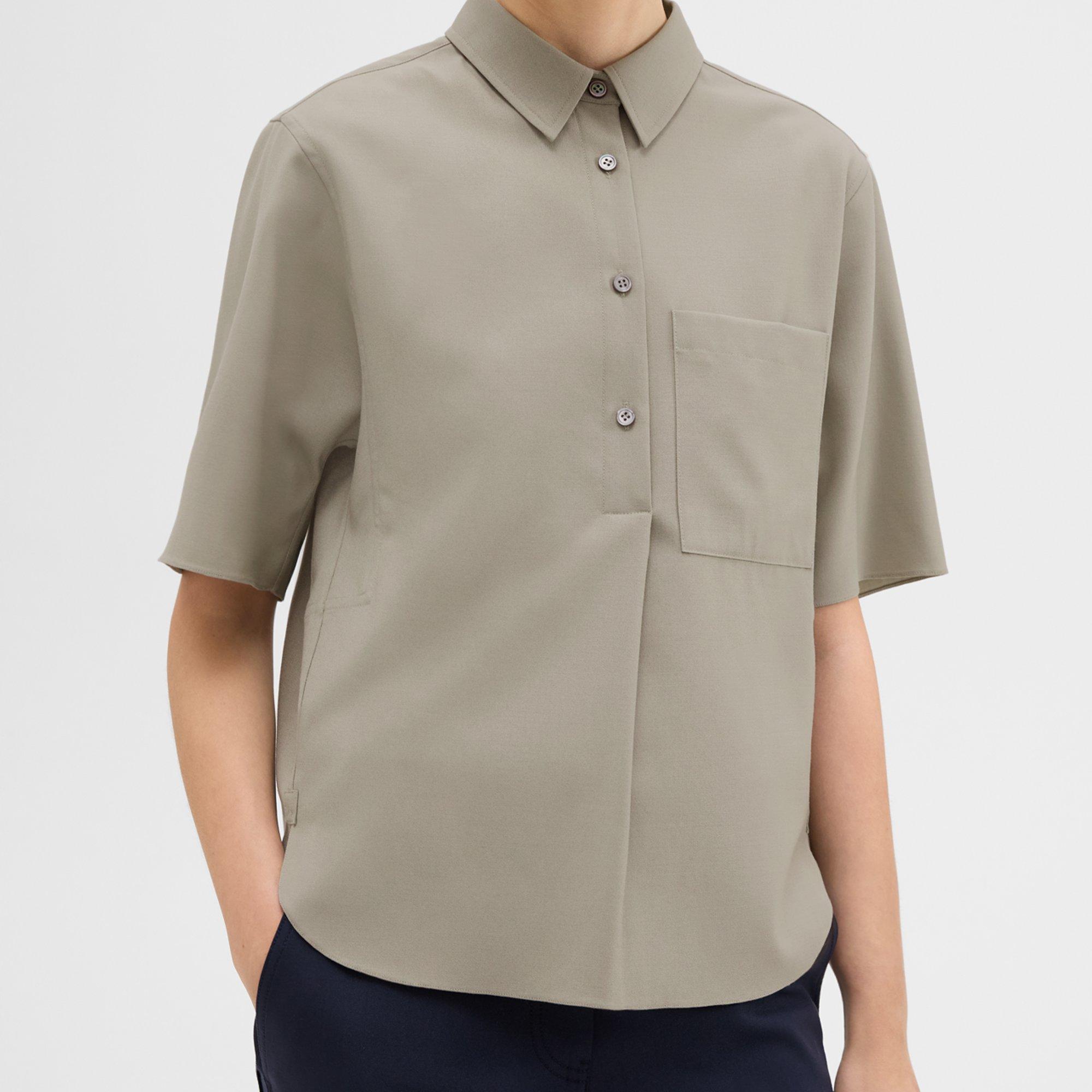 Short-Sleeve Virgin Wool Popover Shirt