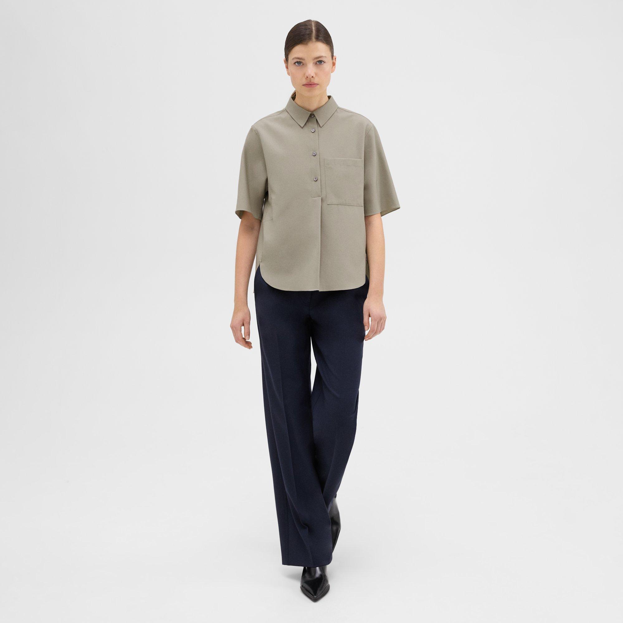 Short-Sleeve Virgin Wool Popover Shirt