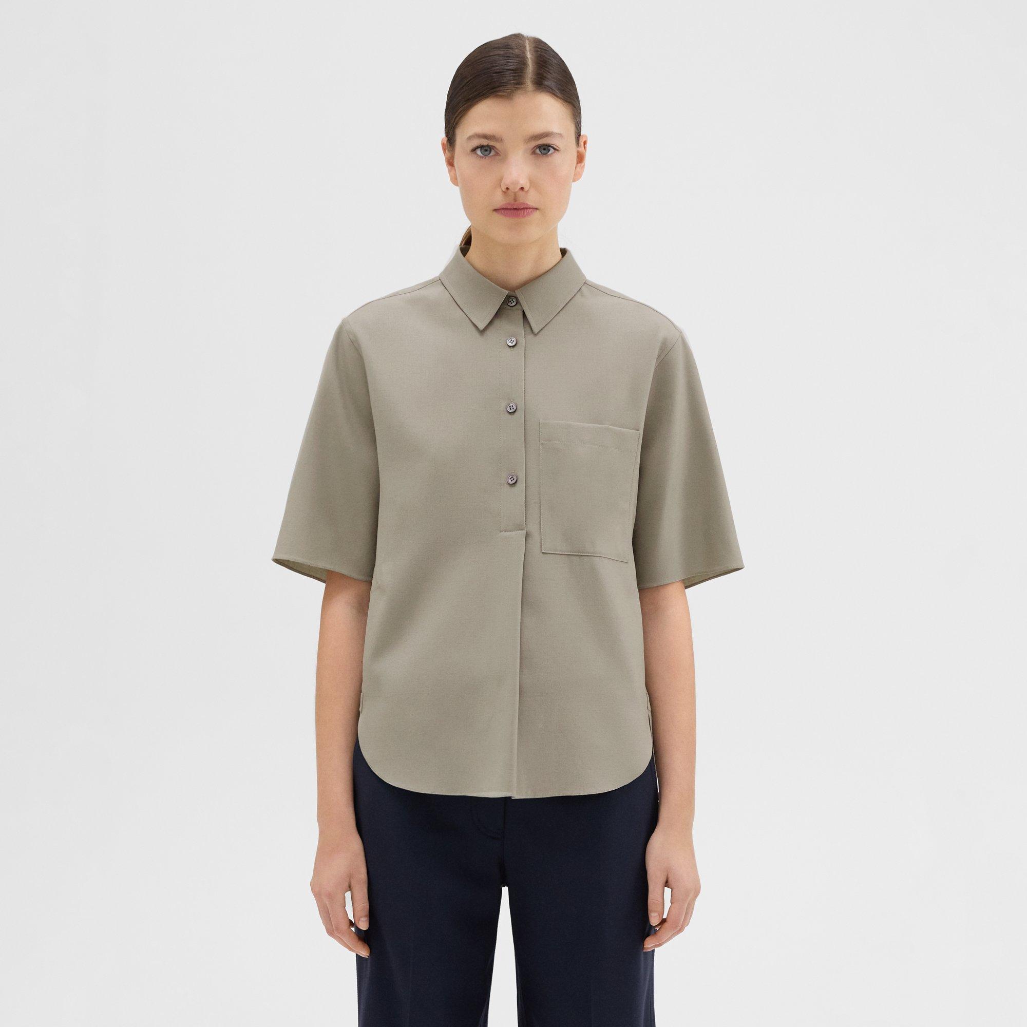 Short-Sleeve Virgin Wool Popover Shirt