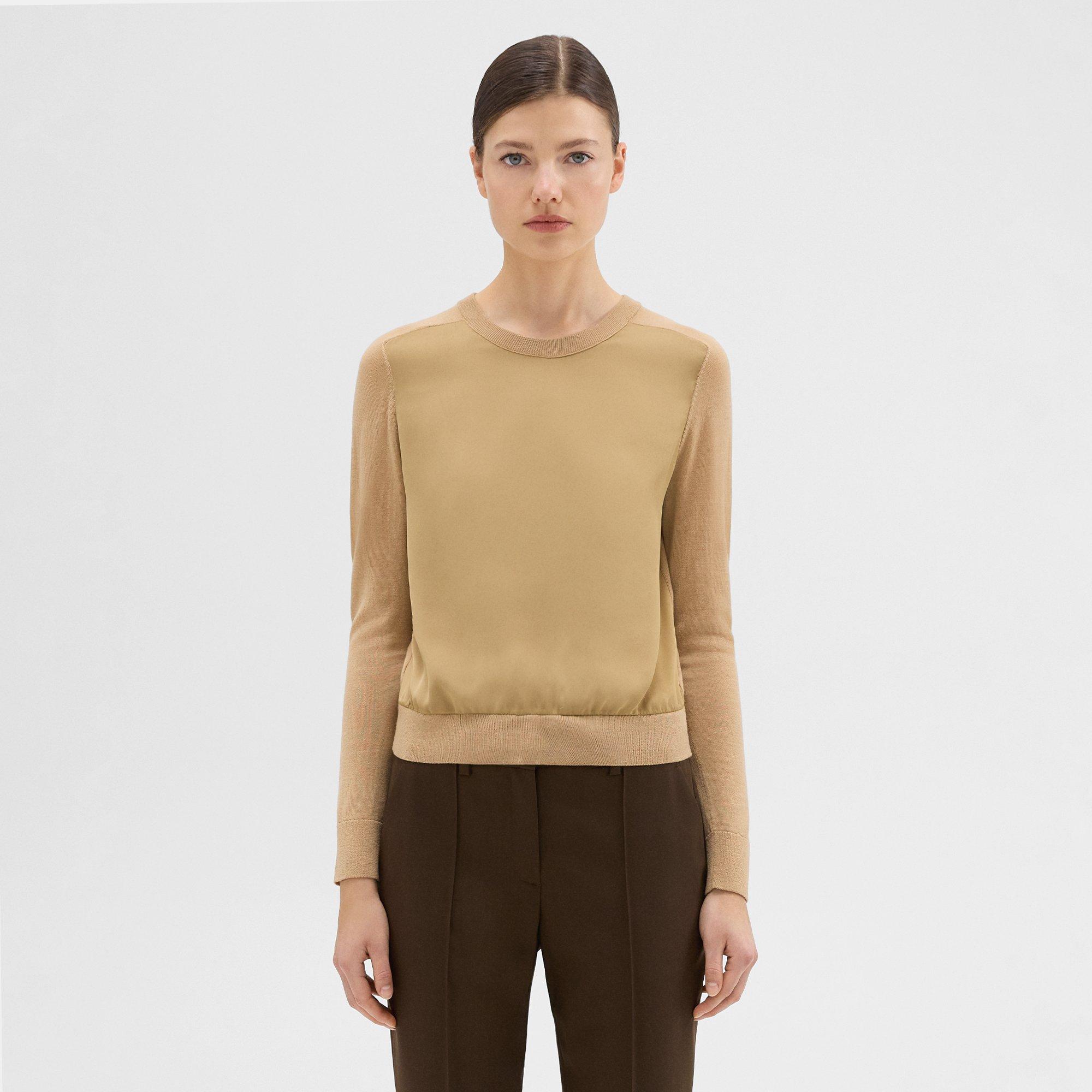 Silk Georgette Combo V-Neck Sweater | Theory Project