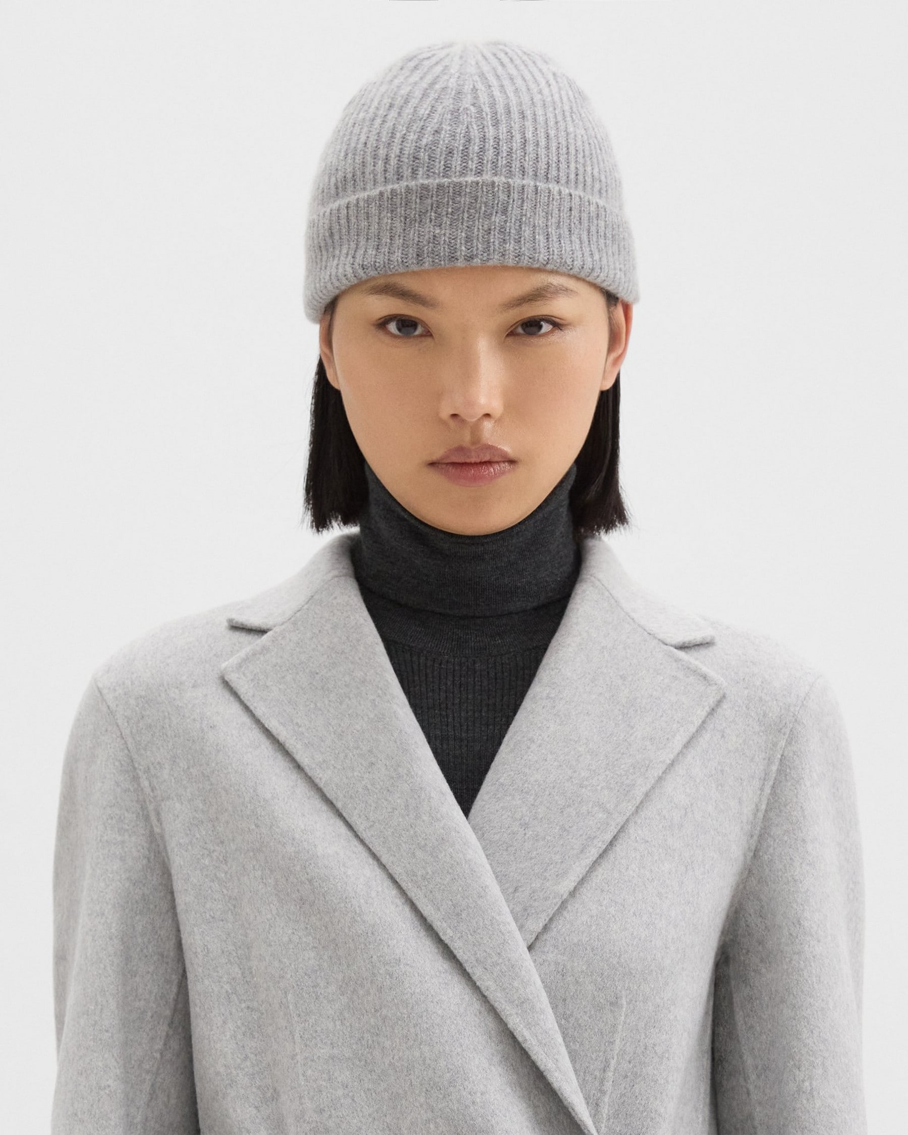 Theory Beanie in Ribbed Cashmere