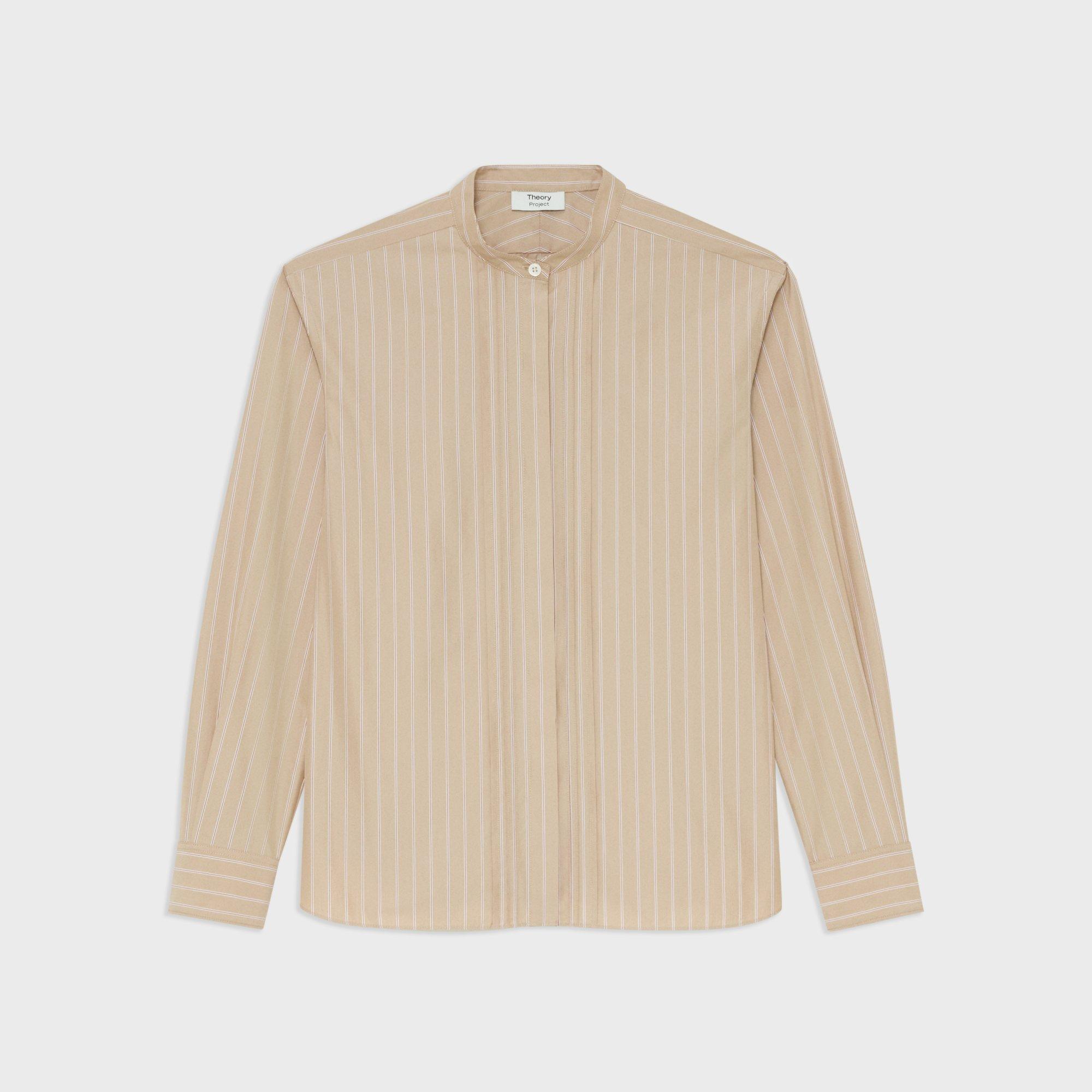 Striped Cotton-Blend Band Collar Shirt | Theory Project