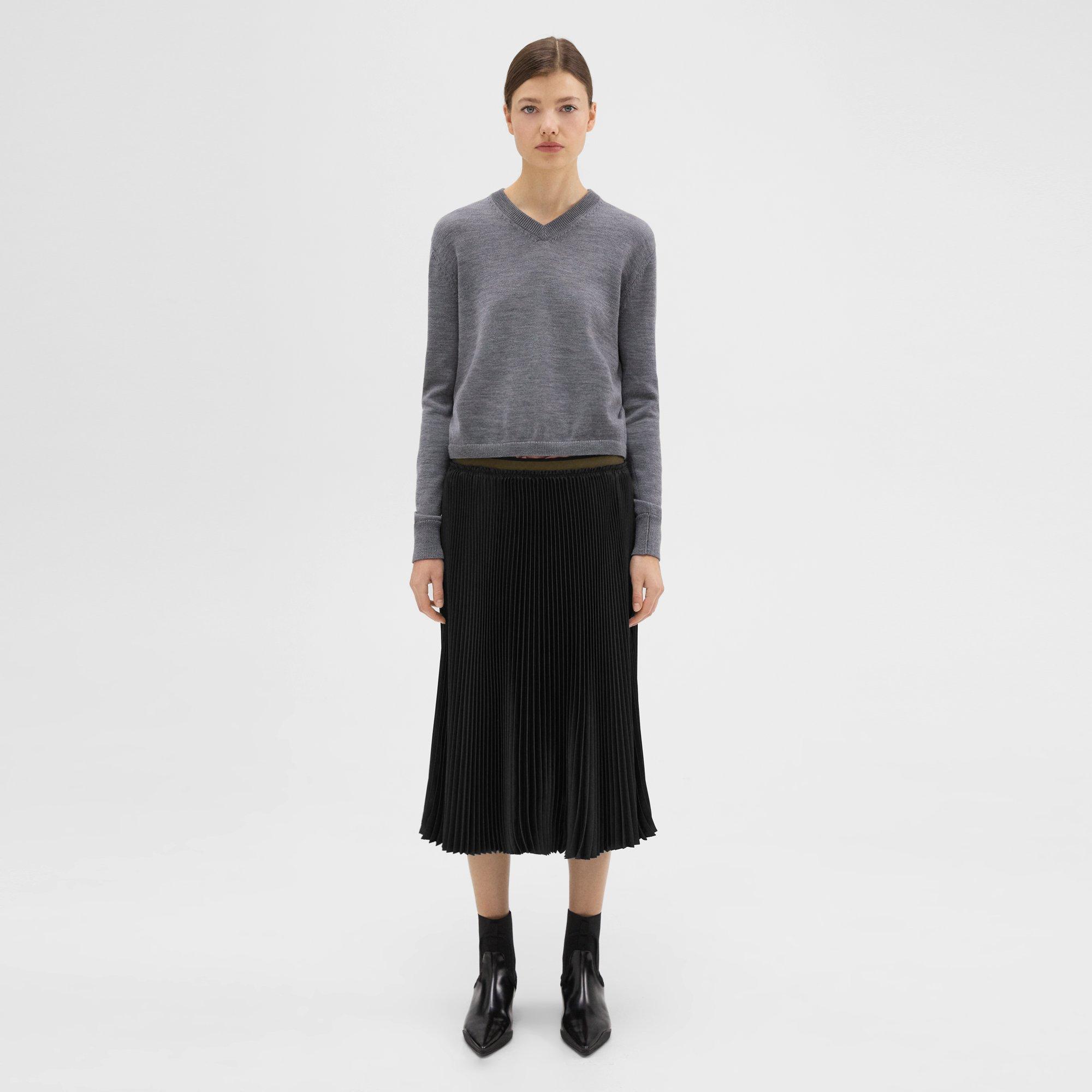 Pleated Crinkle Twill Skirt