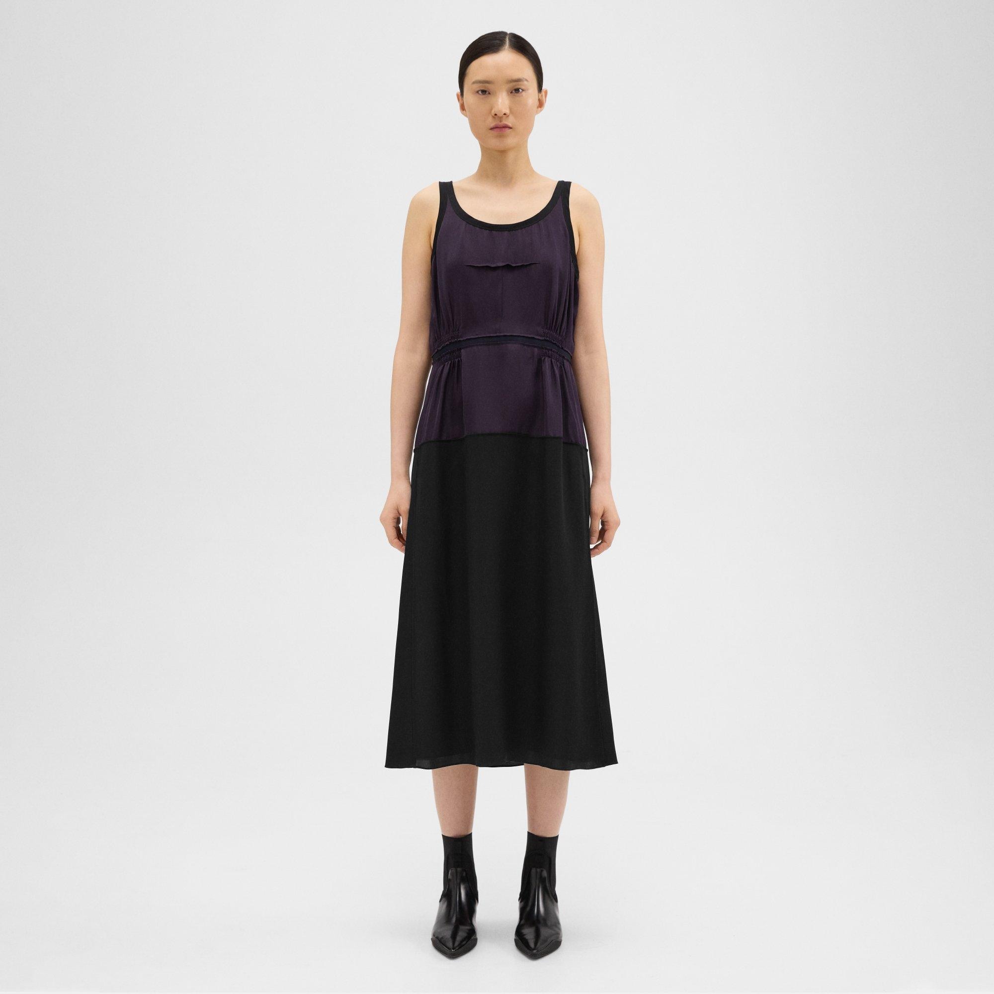 Theory Colorblock Silk Georgette Midi Dress
