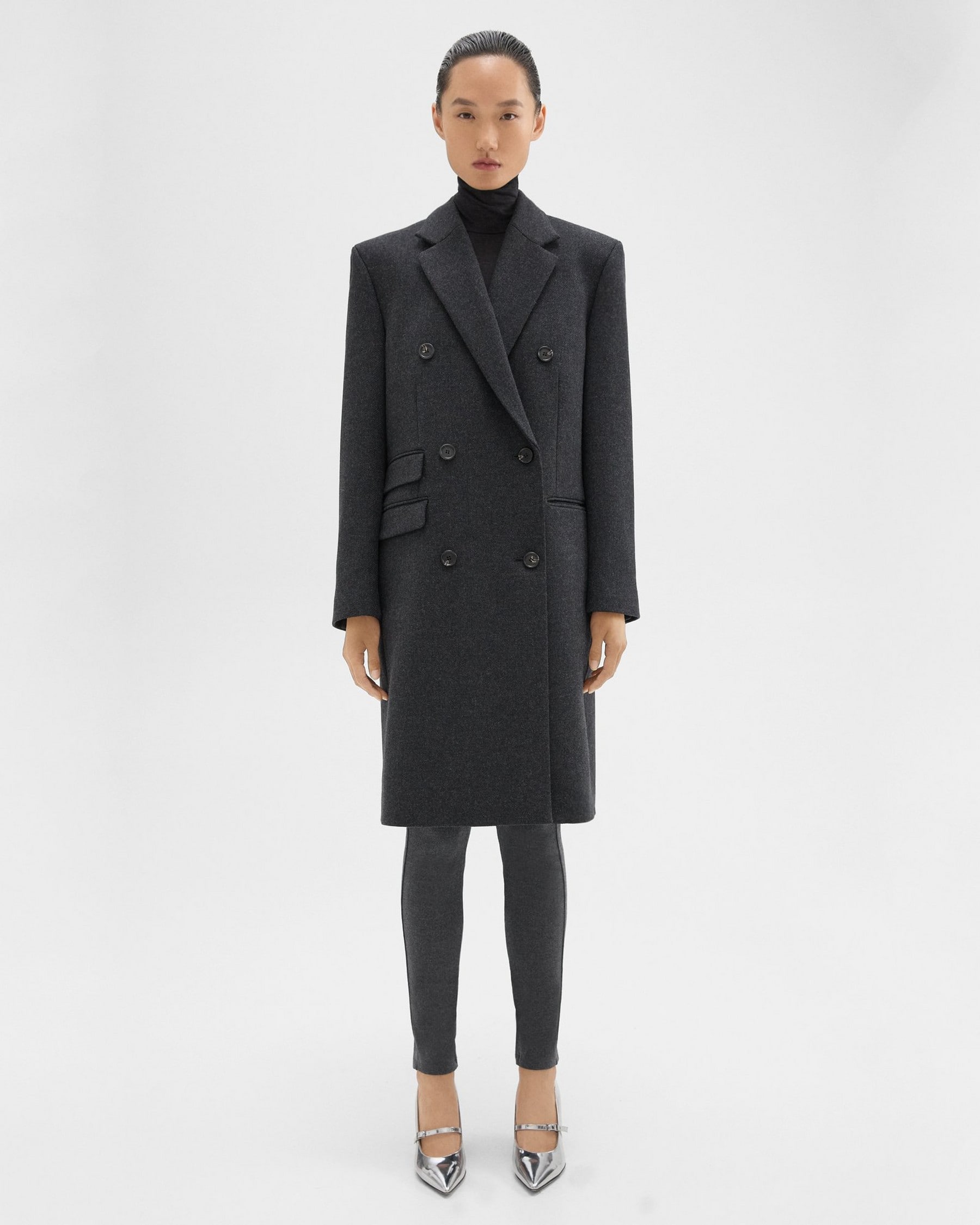 Theory Double-Breasted Coat in Circle Wool