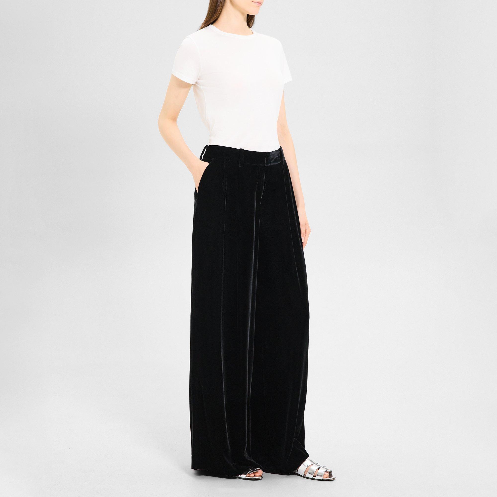 Pleated Low-Rise Pant in Stretch Velvet
