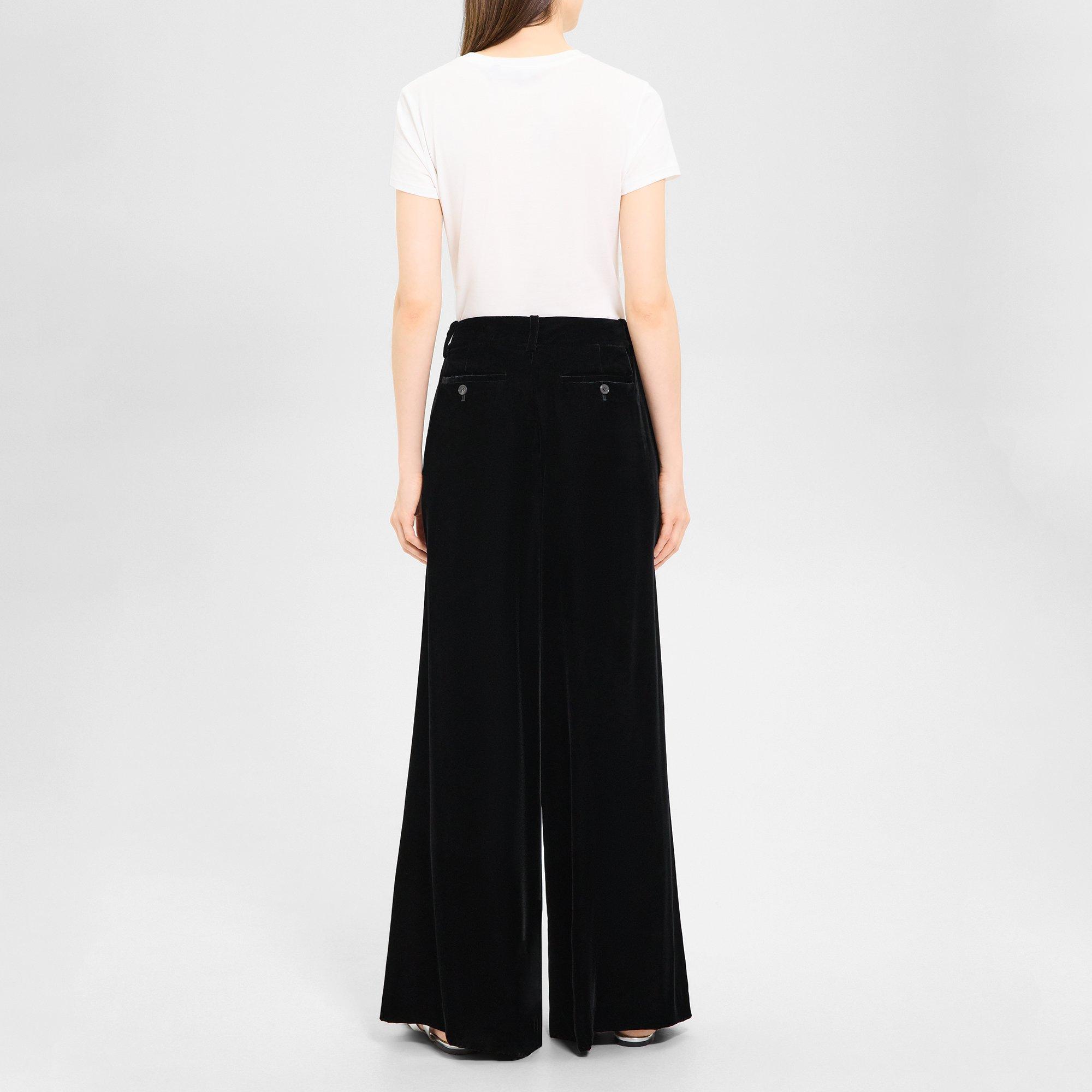 Pleated Low-Rise Pant in Stretch Velvet
