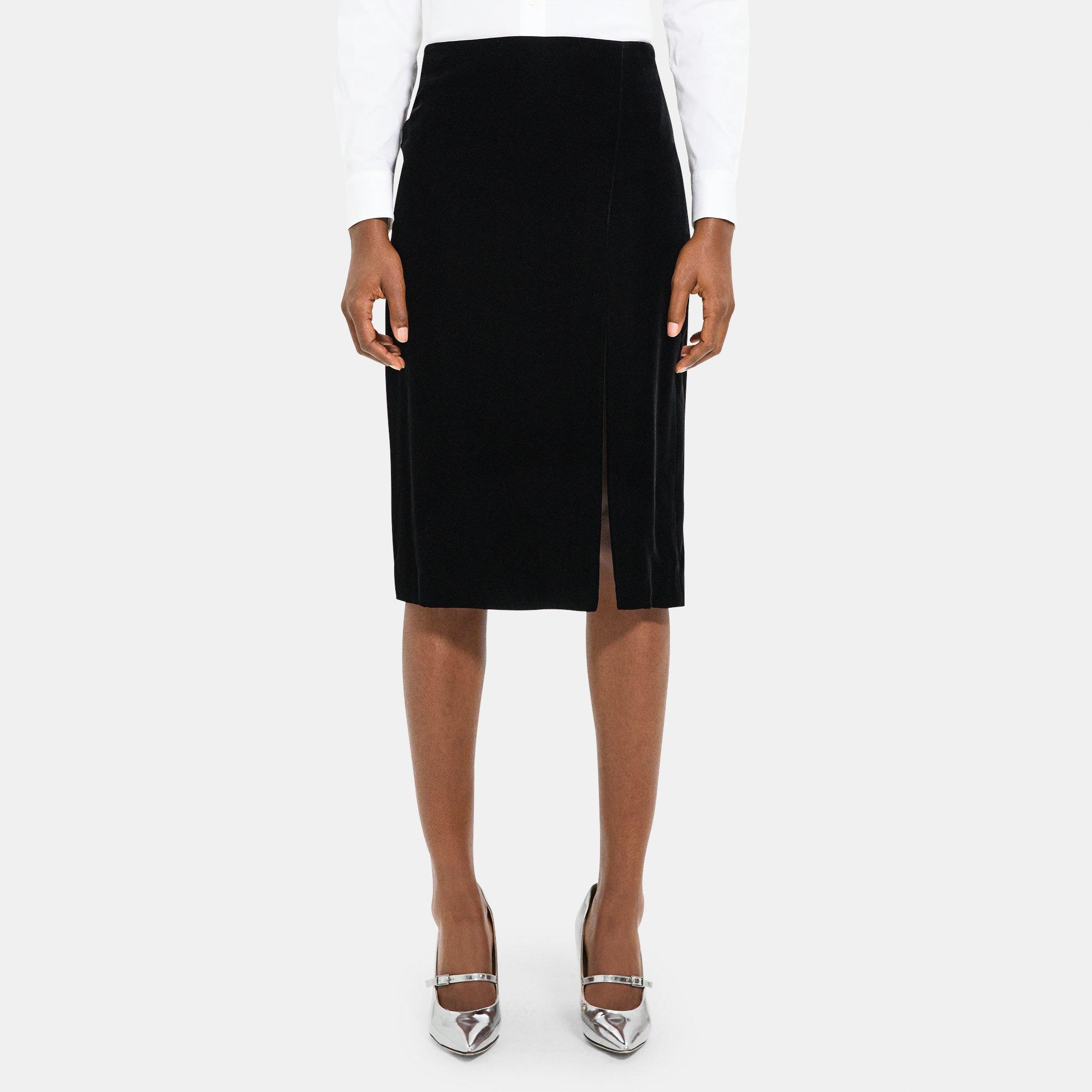 Theory Slit Pencil Skirt in Stretch Velvet