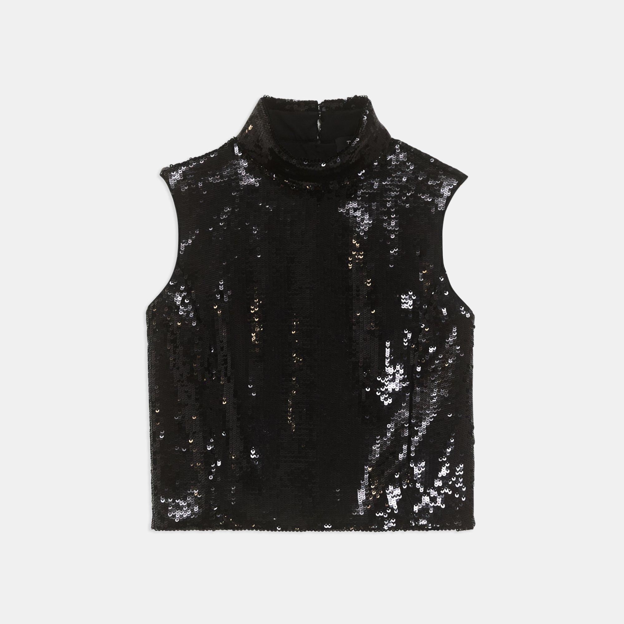 Cropped Roll Neck Top in Recycled Sequins