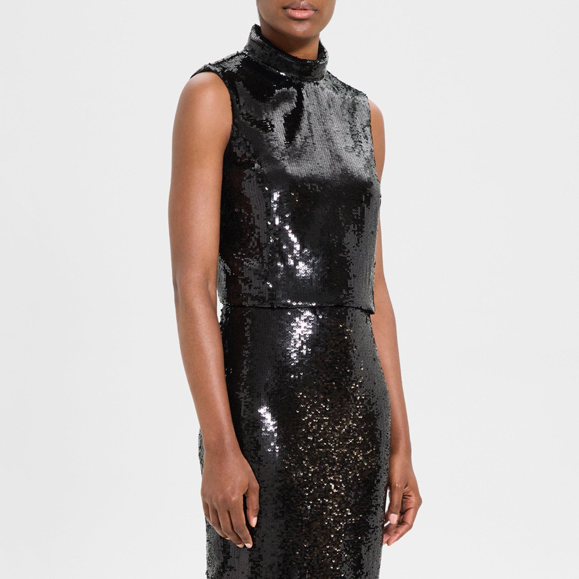 Cropped Roll Neck Top in Recycled Sequins