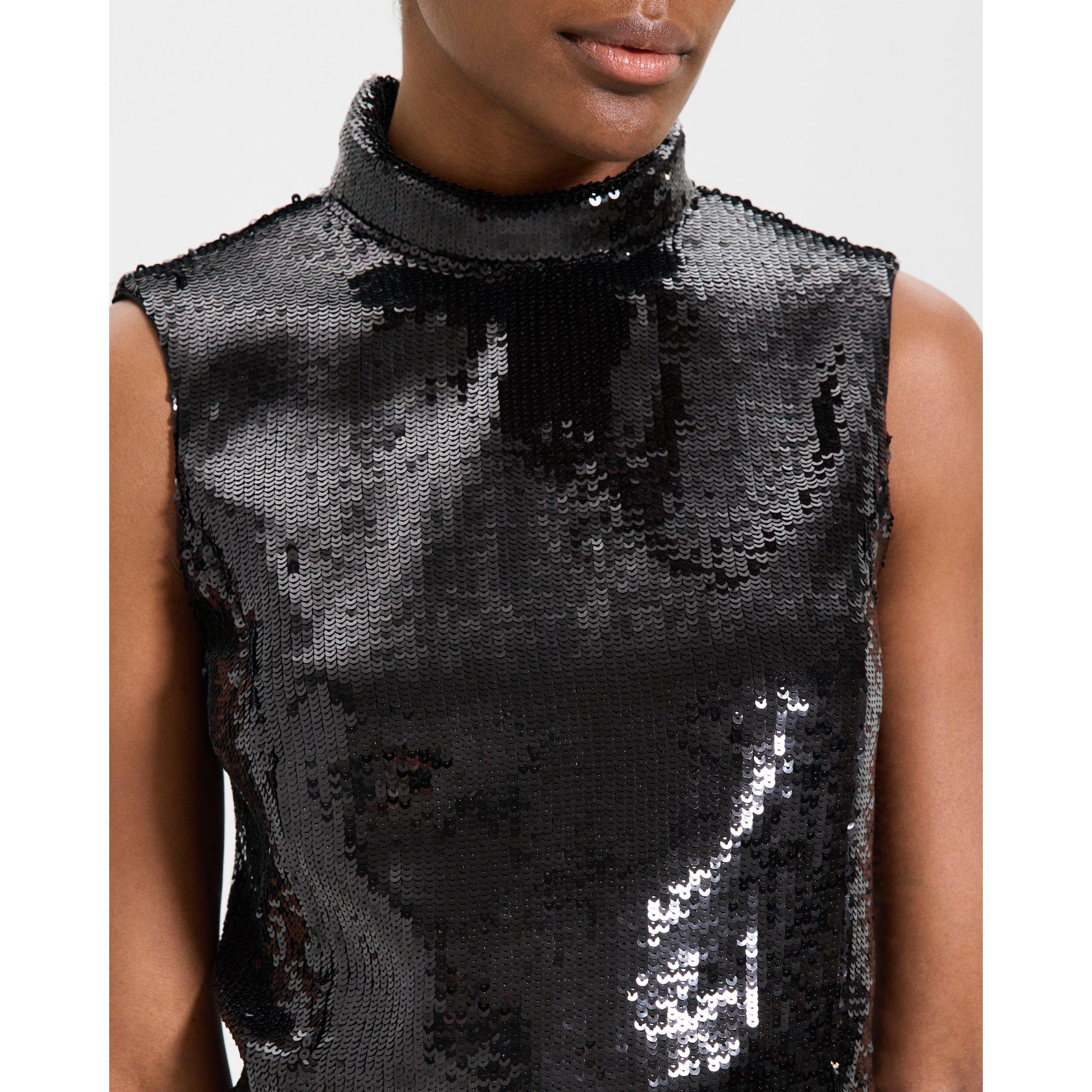 Cropped Roll Neck Top in Recycled Sequins