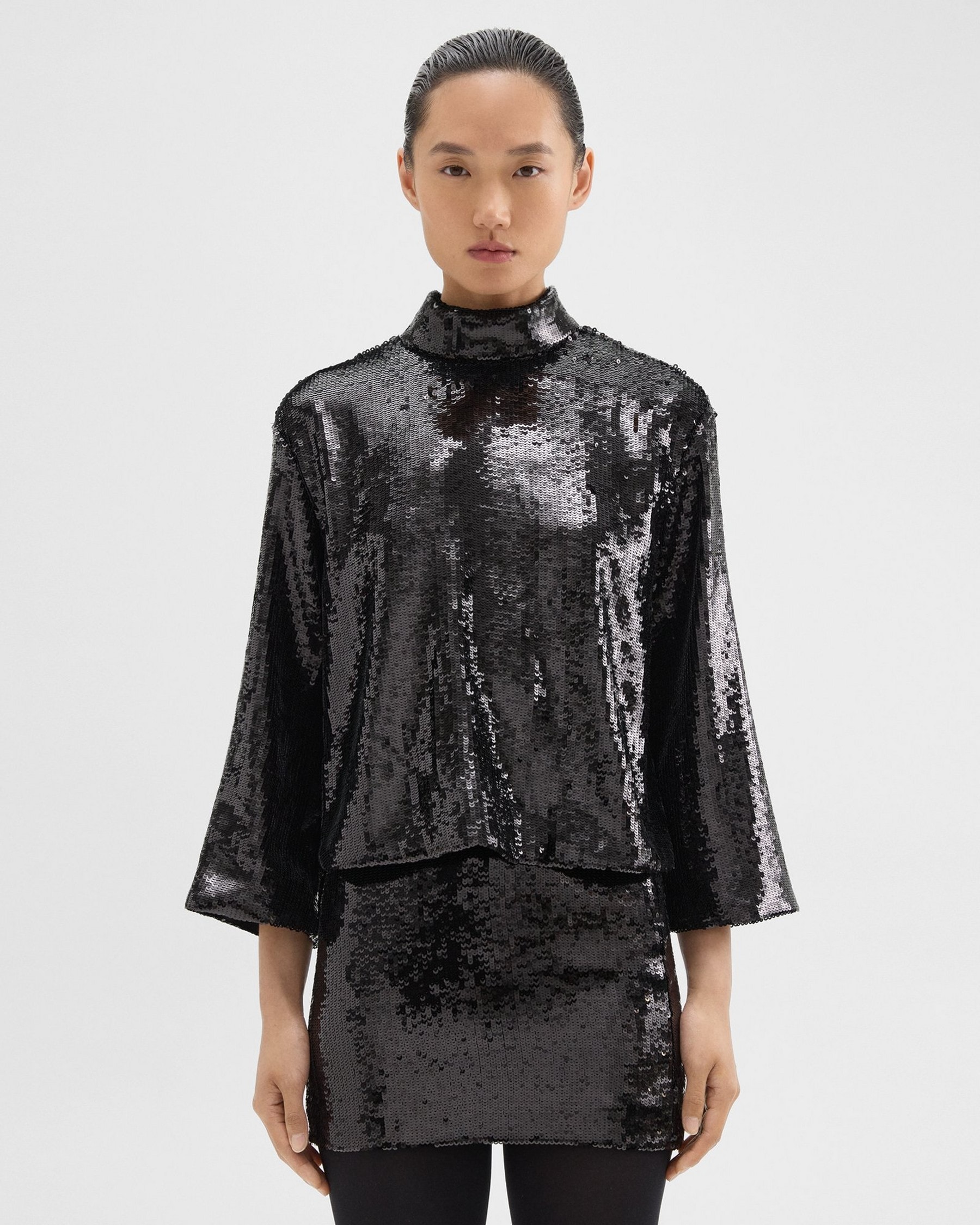 Theory Roll Neck Top in Recycled Sequins