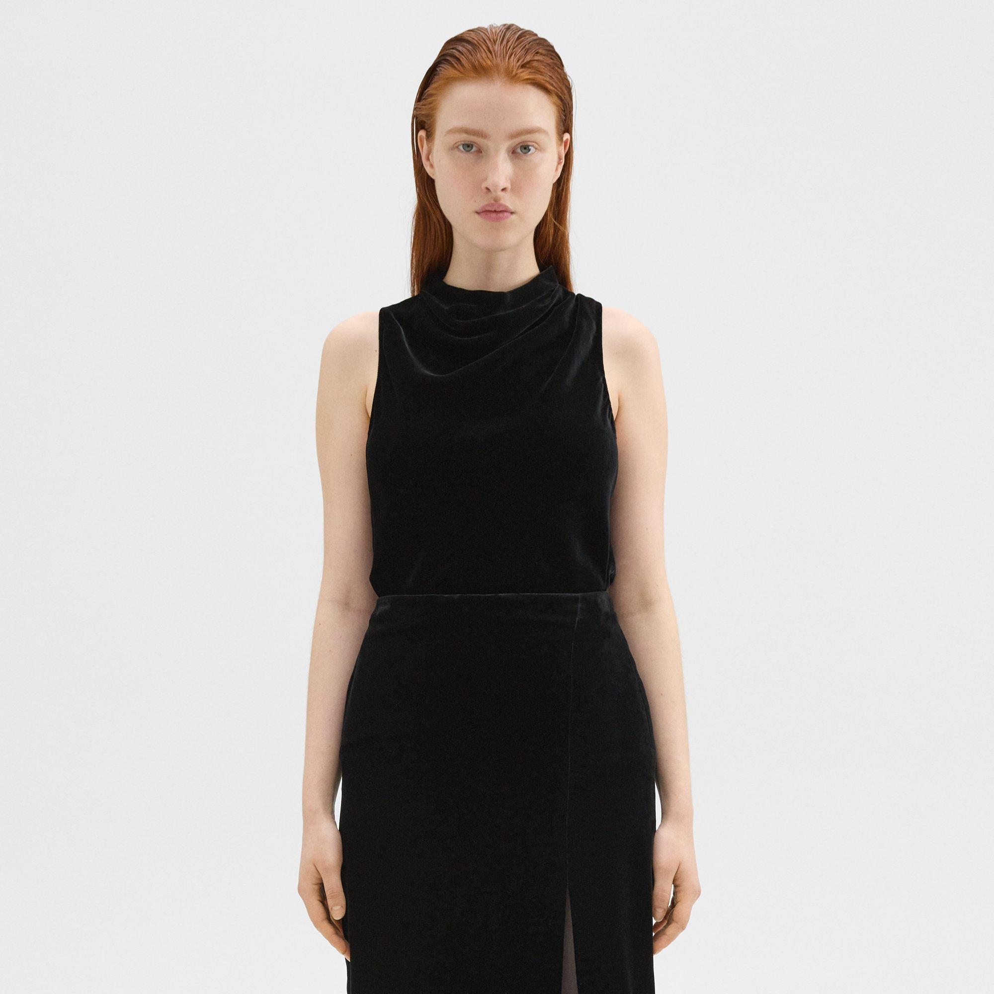 Theory Cowl Neck Top in Stretch Velvet