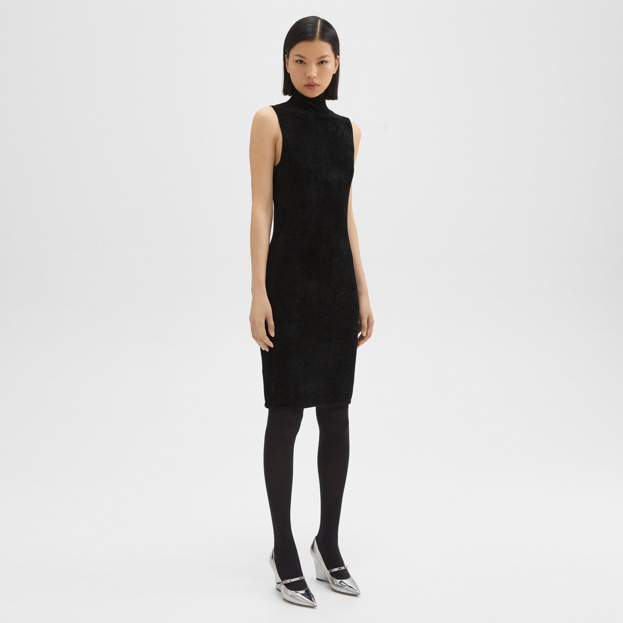 Black velvet turtleneck outlet dress