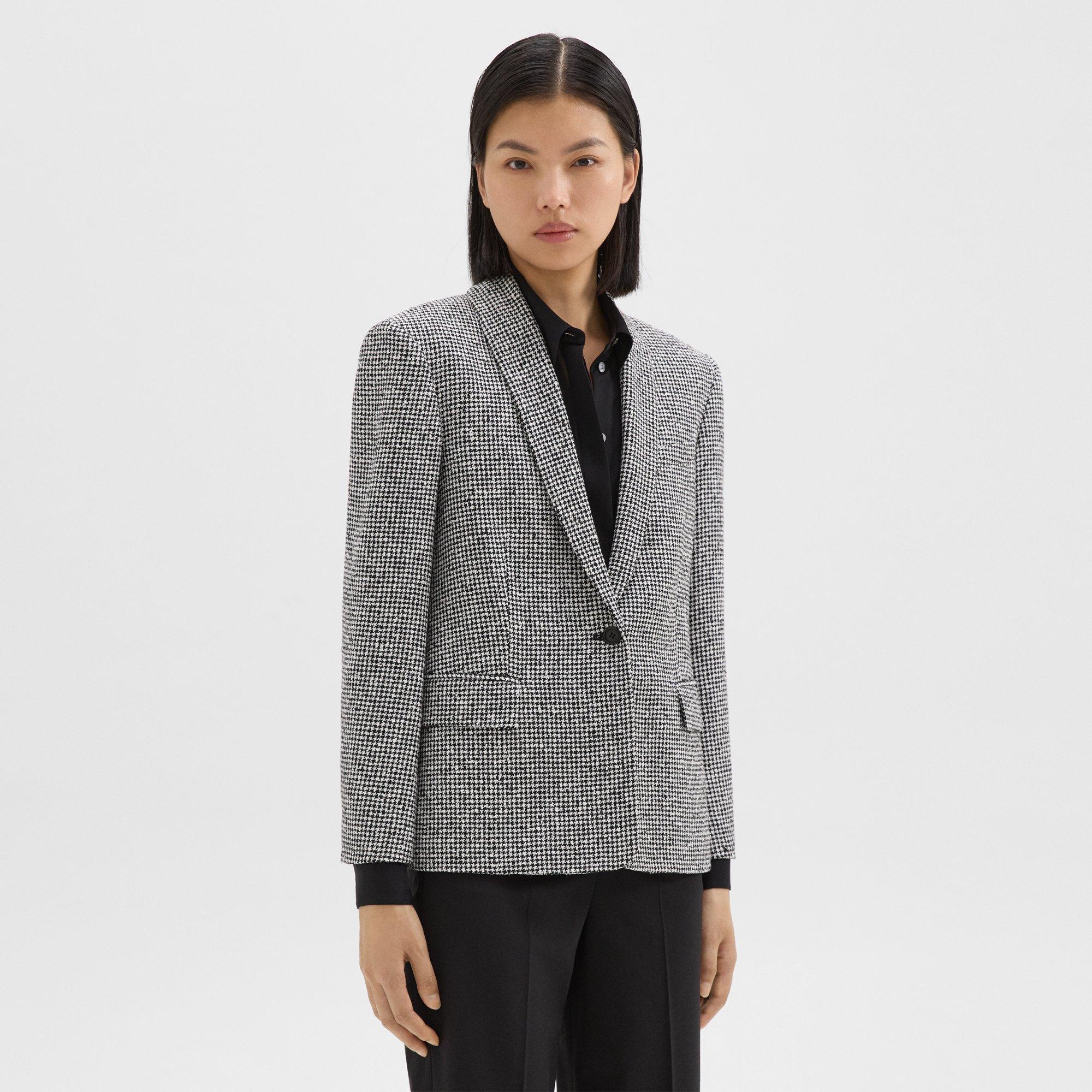 Theory Women's Elbow-Patch Wool-Blend Blazer - Charcoal Multi - Size 4