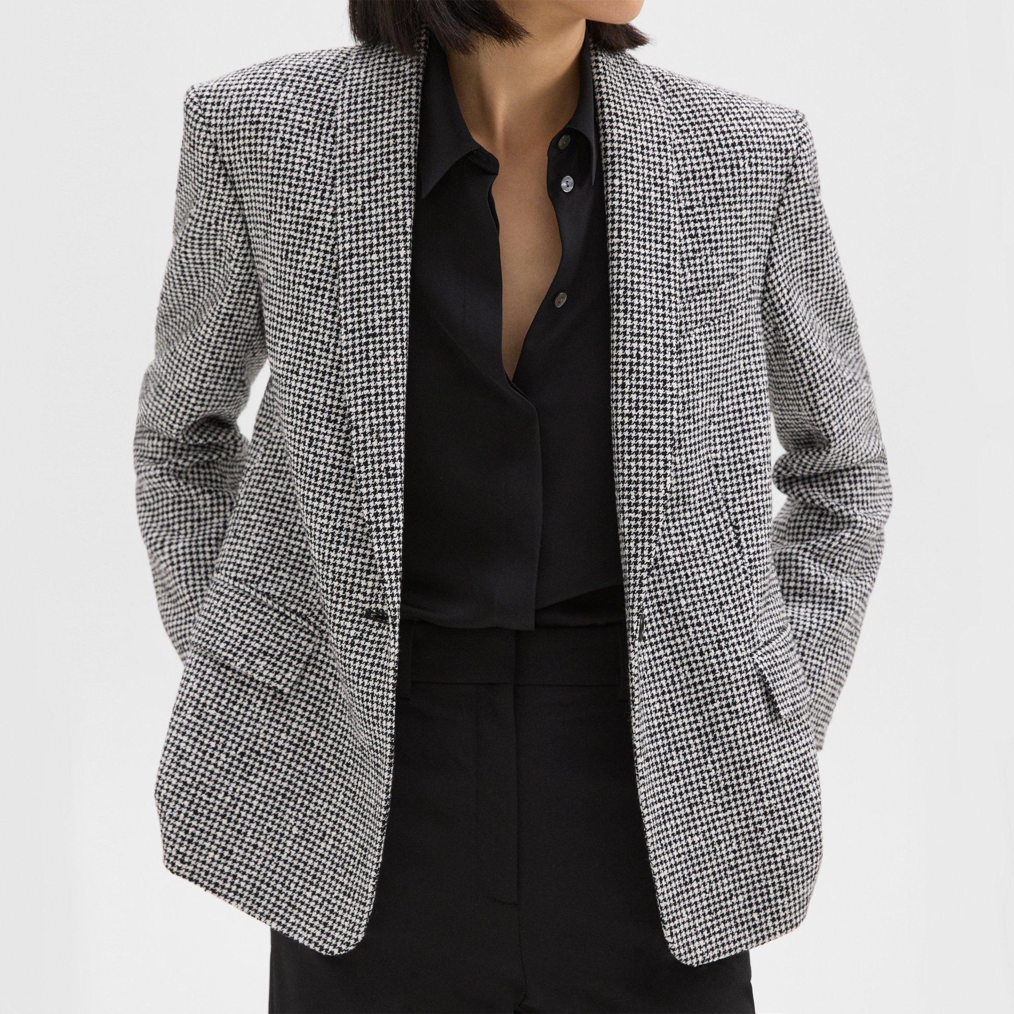 Shawl Collar Blazer in Houndstooth Viscose-Blend