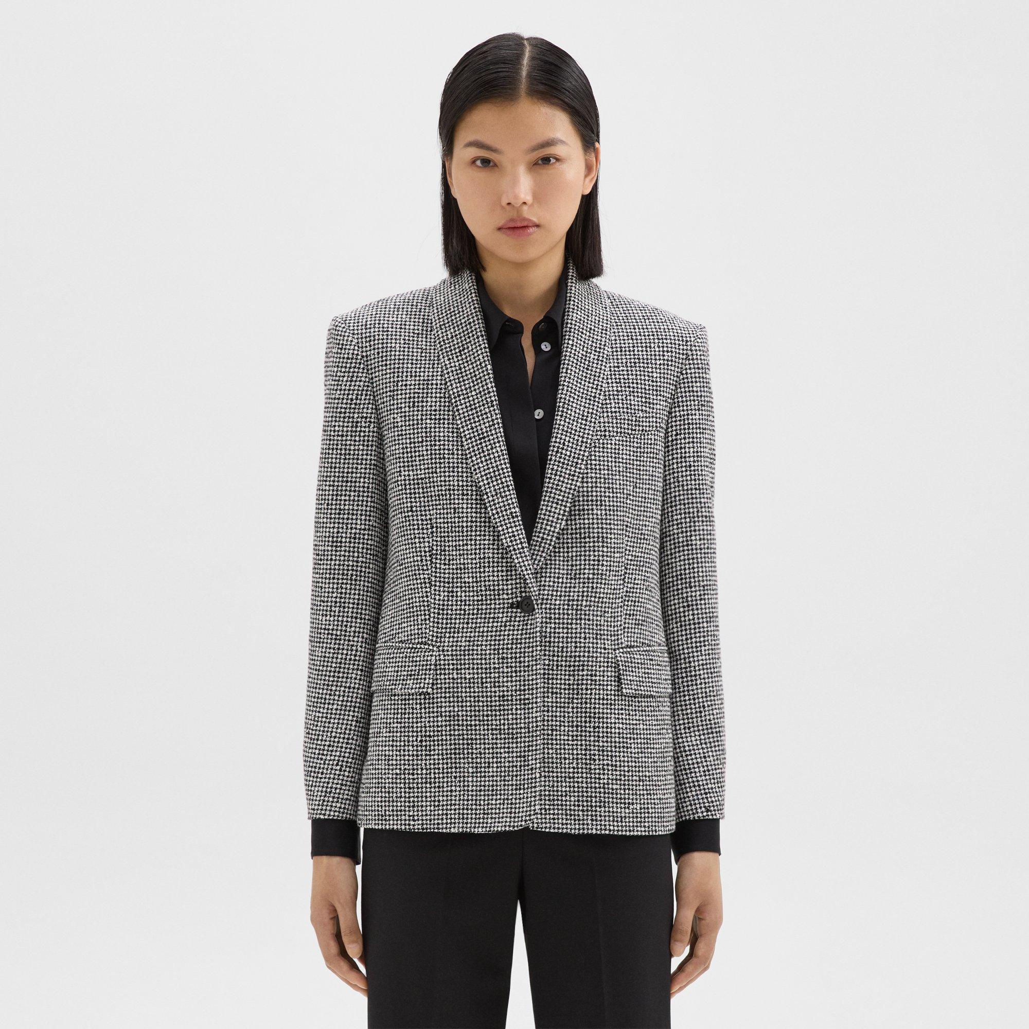 Shawl Collar Blazer in Houndstooth Viscose-Blend