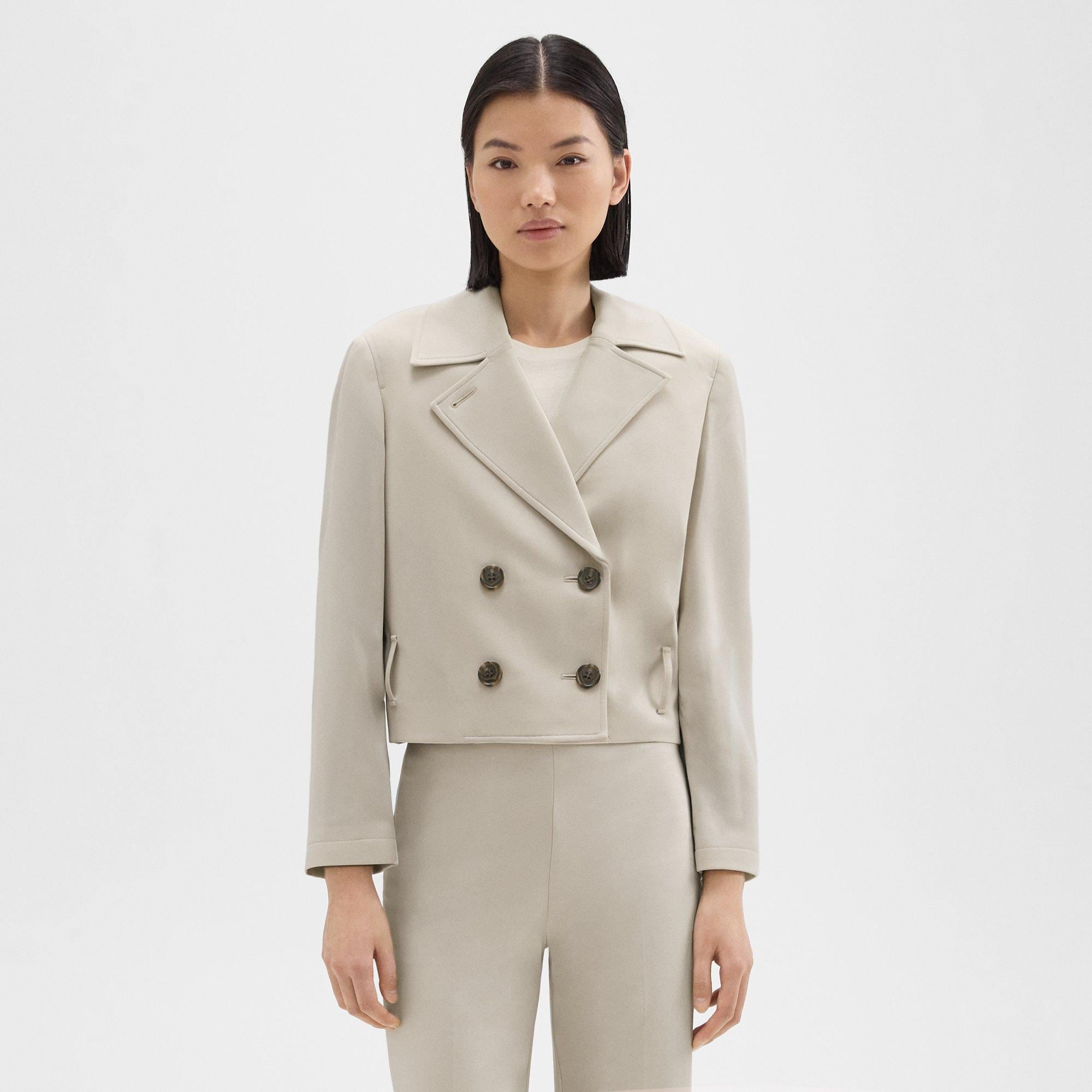 新品 Theory ADMIRAL CREPE OS CROP TRENCH Black Admiral Crepe Cropped Trench Coat | Theory