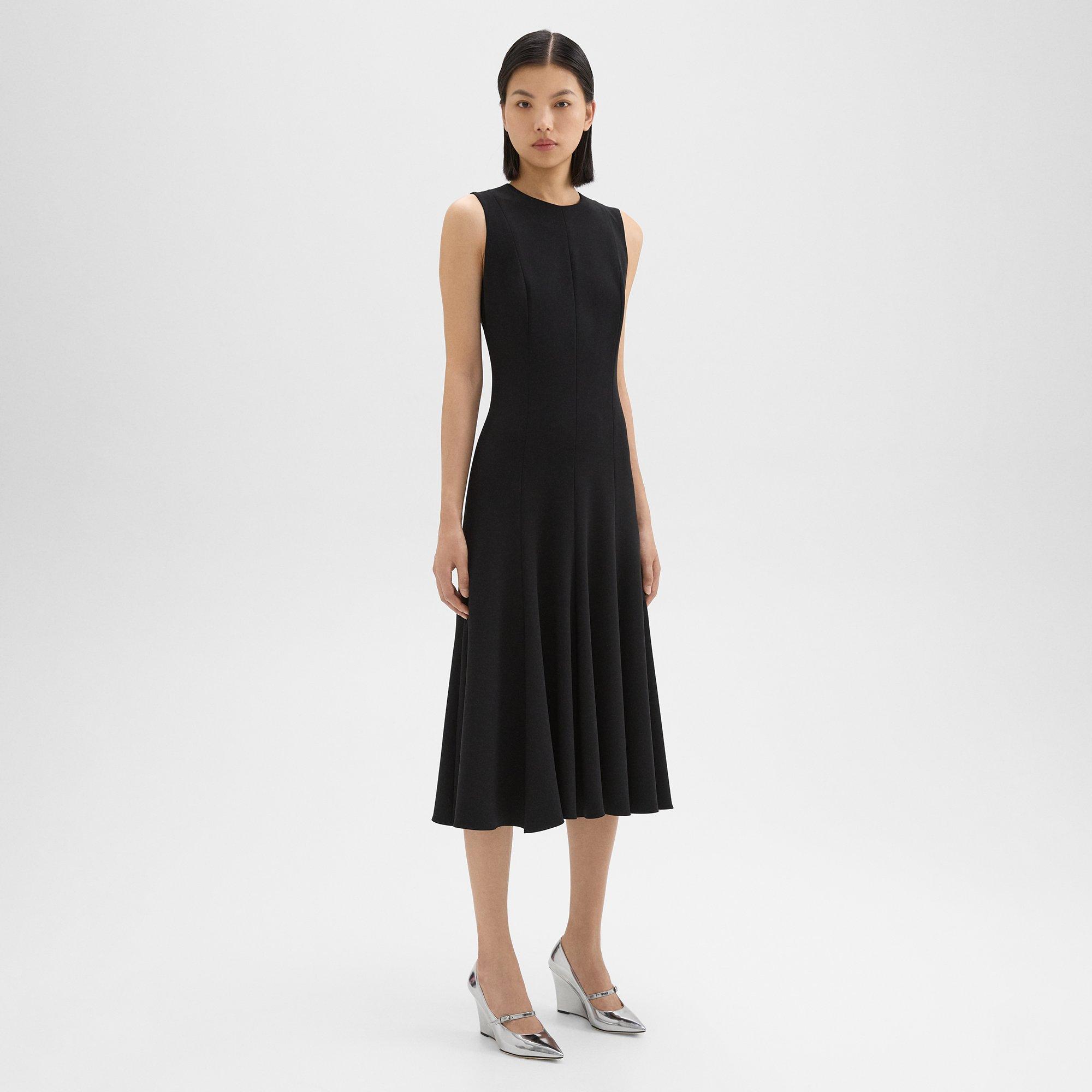 Sleeveless Fit-and-Flare Dress in Admiral Crepe