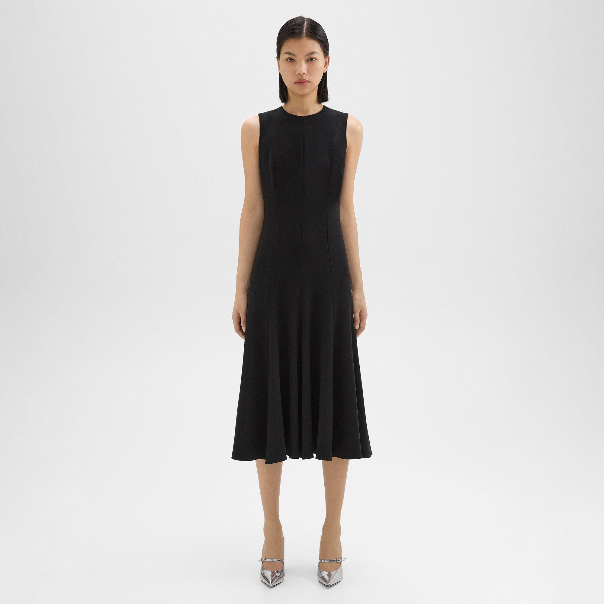 Sleeveless Fit-and-Flare Dress in Admiral Crepe