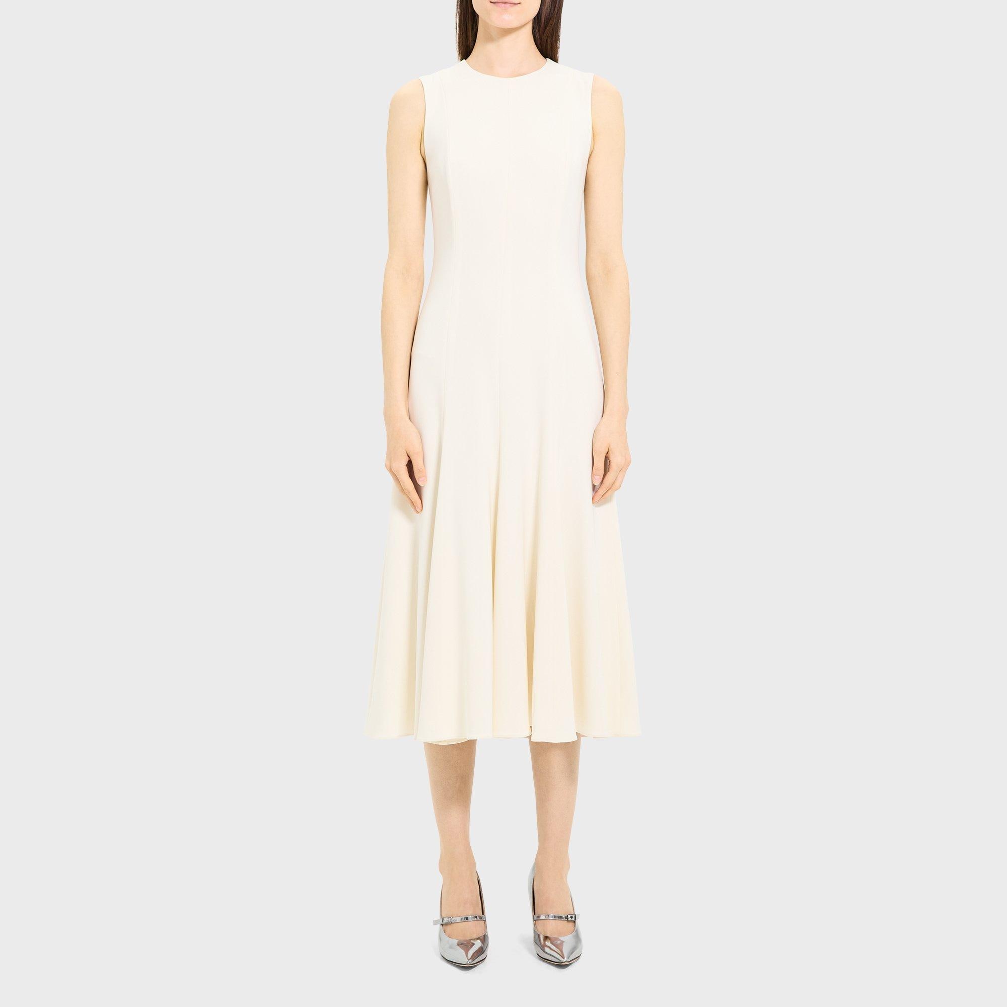 Sleeveless Fit-and-Flare Dress in Admiral Crepe