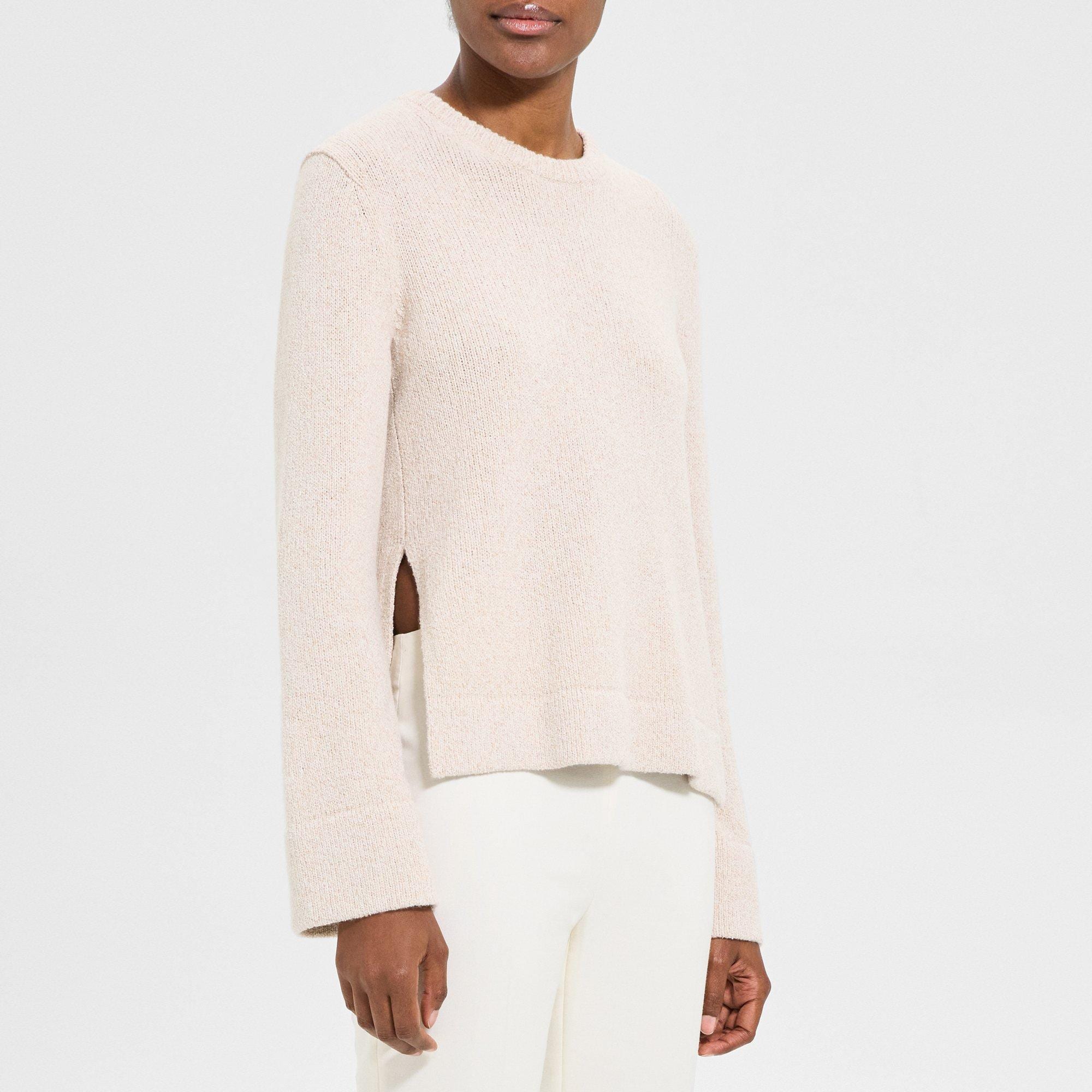 Slit Crewneck Sweater in Wool-Cashmere Bouclé