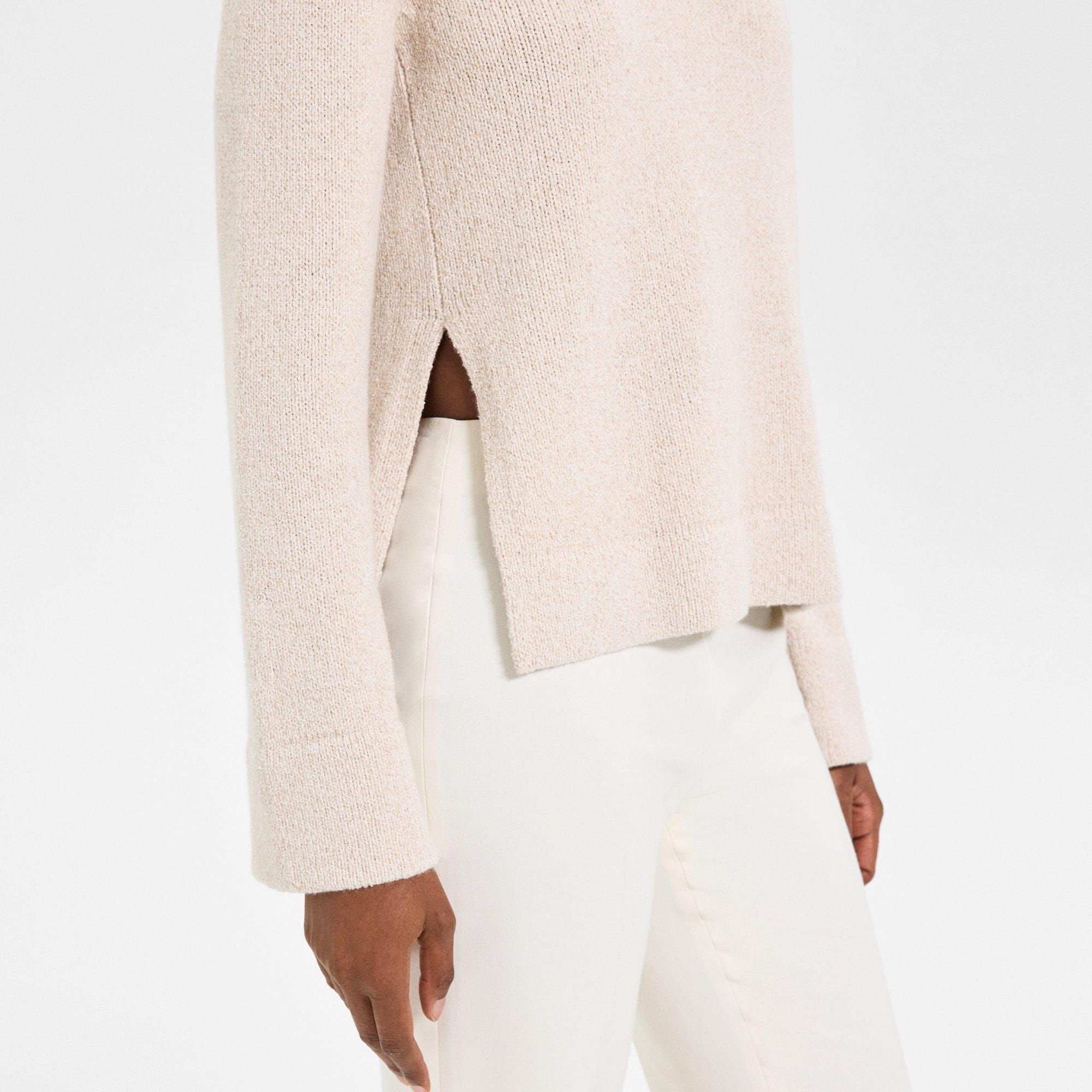 Slit Crewneck Sweater in Wool-Cashmere Bouclé