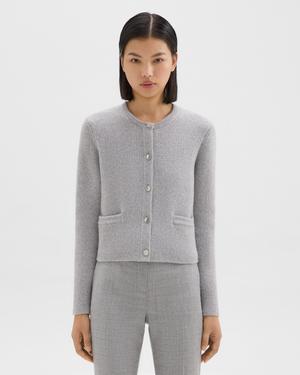 띠어리 Theory Cropped Knit Jacket in Felted Wool-Cashmere,LIGHT HEATHER GREY