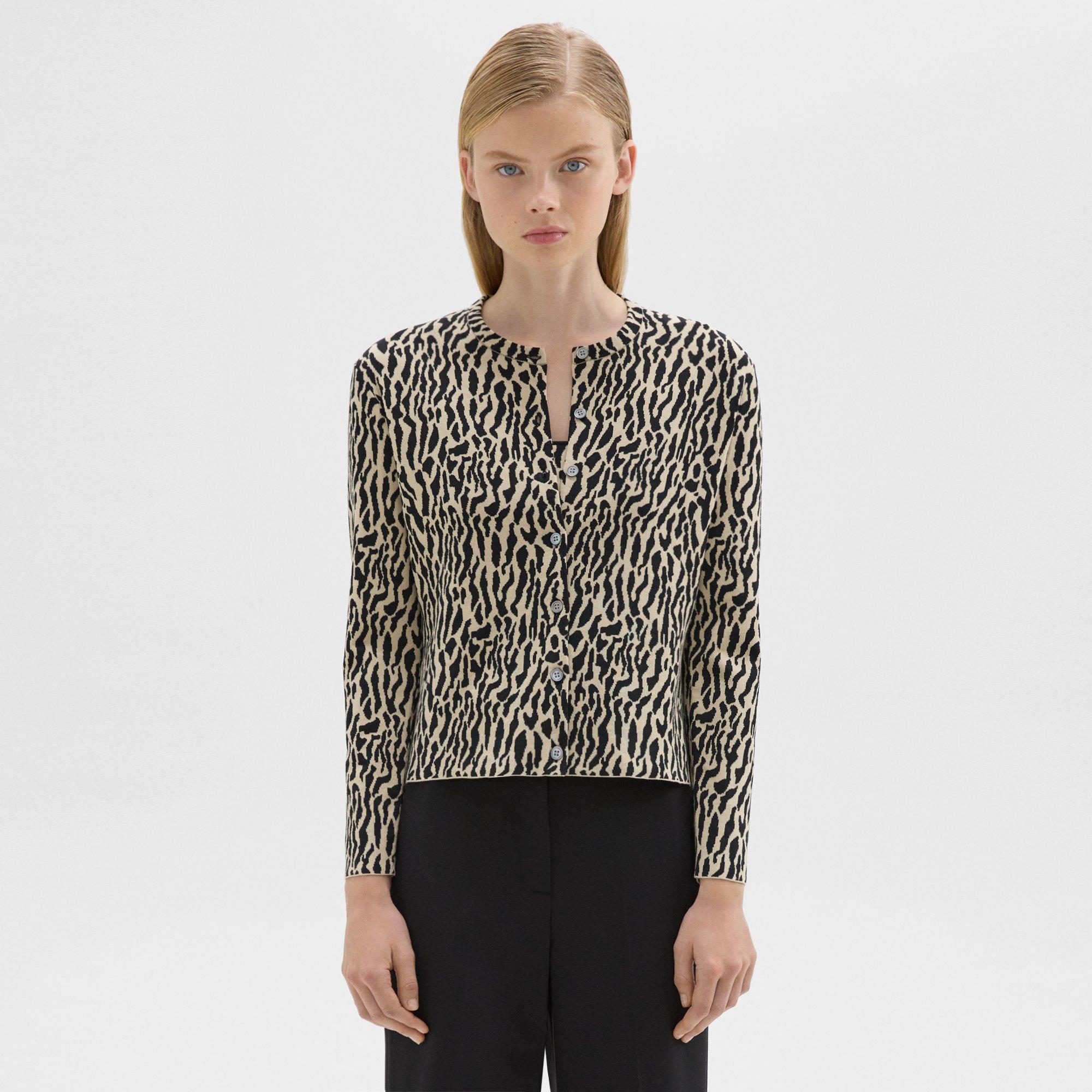 Cotton Blend Leopard Jacquard Cardigan