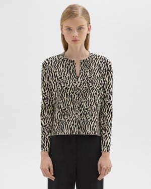띠어리 가디건 Theory Leopard Jacquard Cardigan in Cotton Blend,DARK ECRU/BLACK