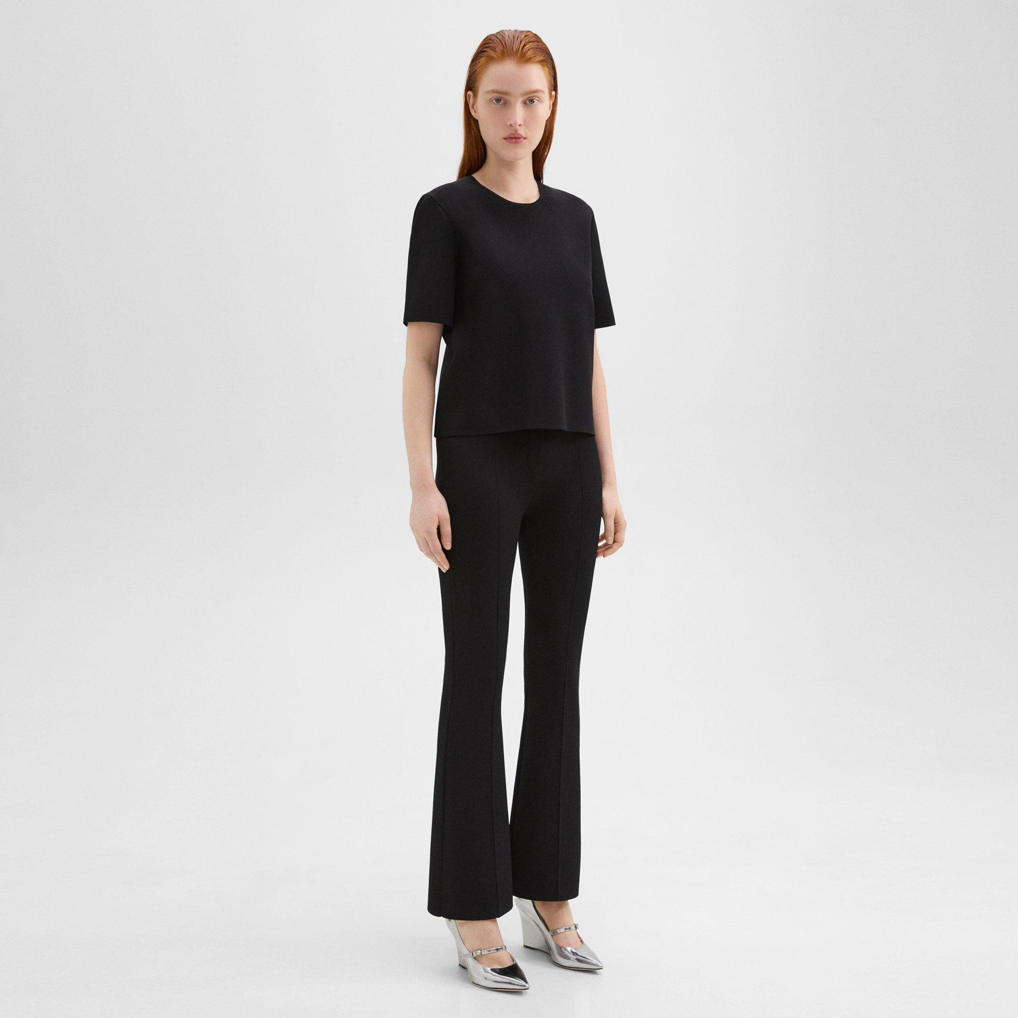 Flared Full Length Pant in Crepe Knit