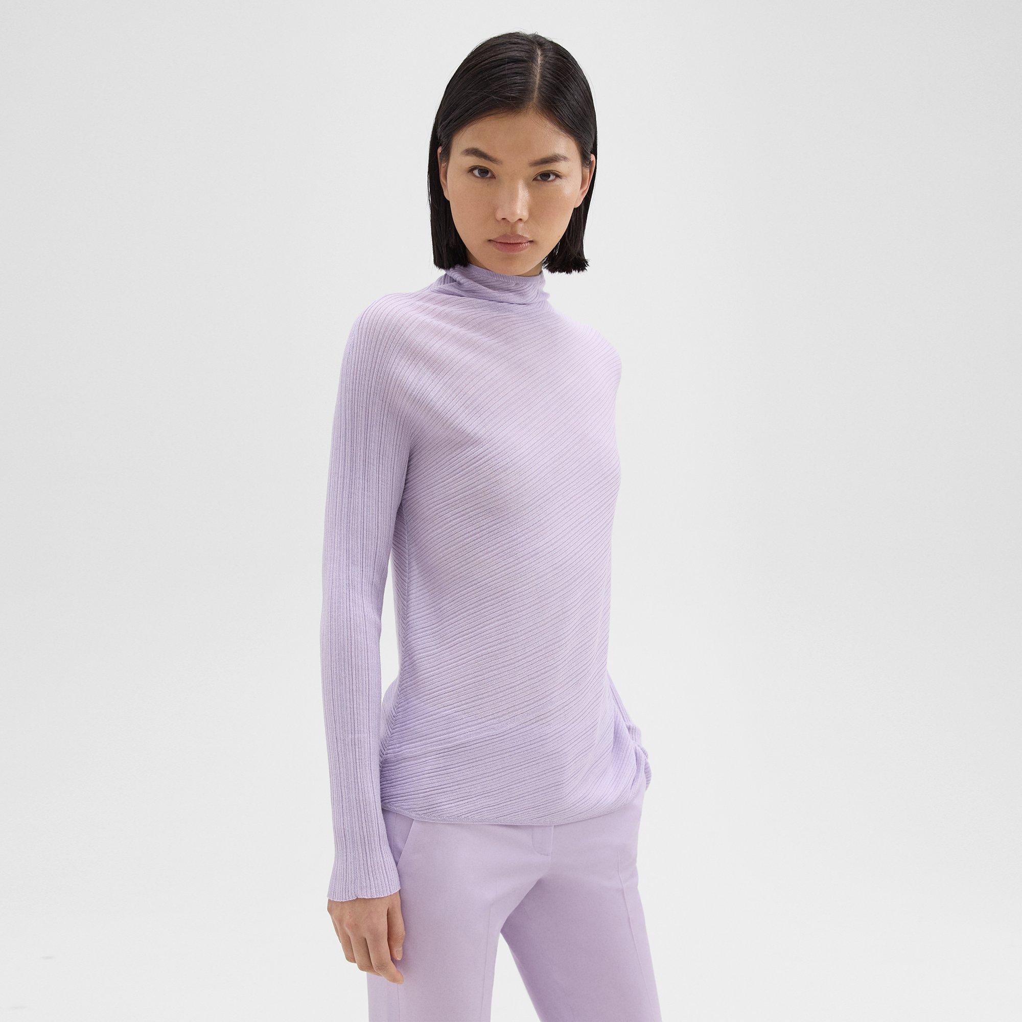 Ribbed Mock Neck Sweater in Wool-Viscose Crepe