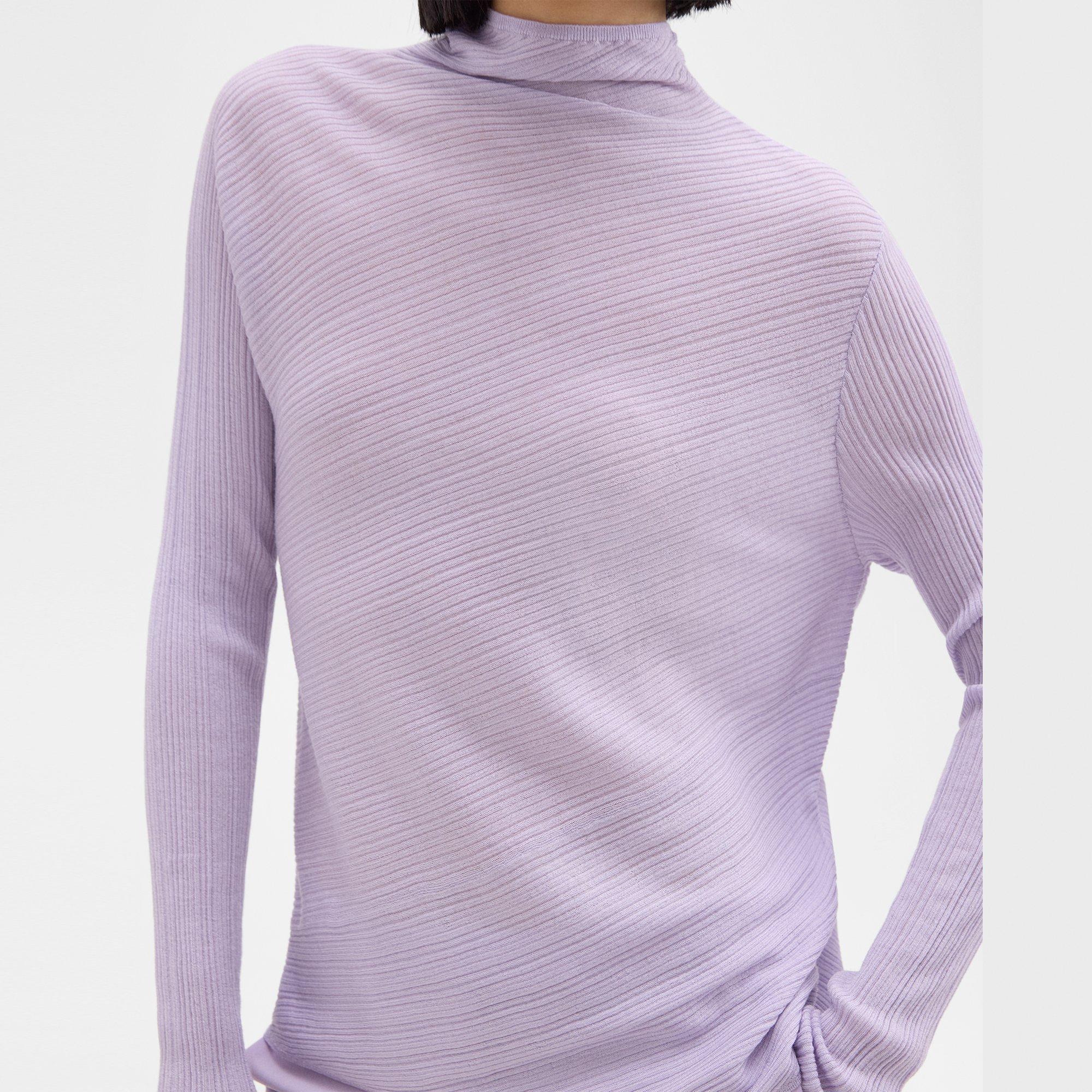 Ribbed Mock Neck Sweater in Wool-Viscose Crepe