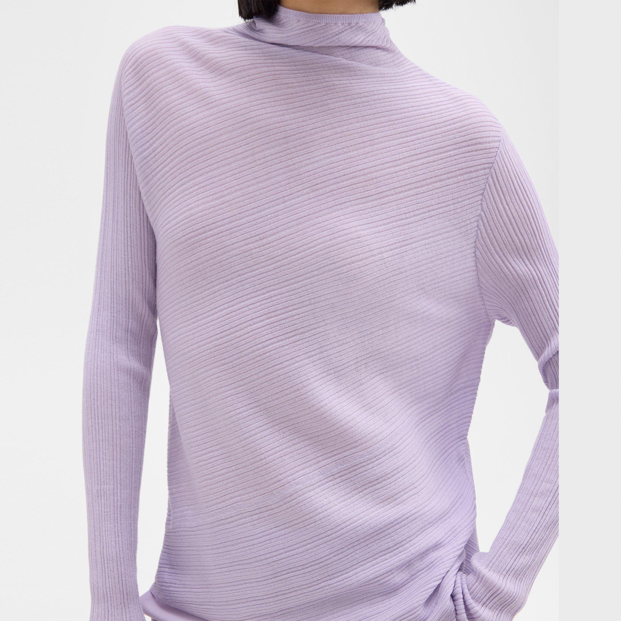 Ribbed Mock Neck Sweater in Wool-Viscose Crepe