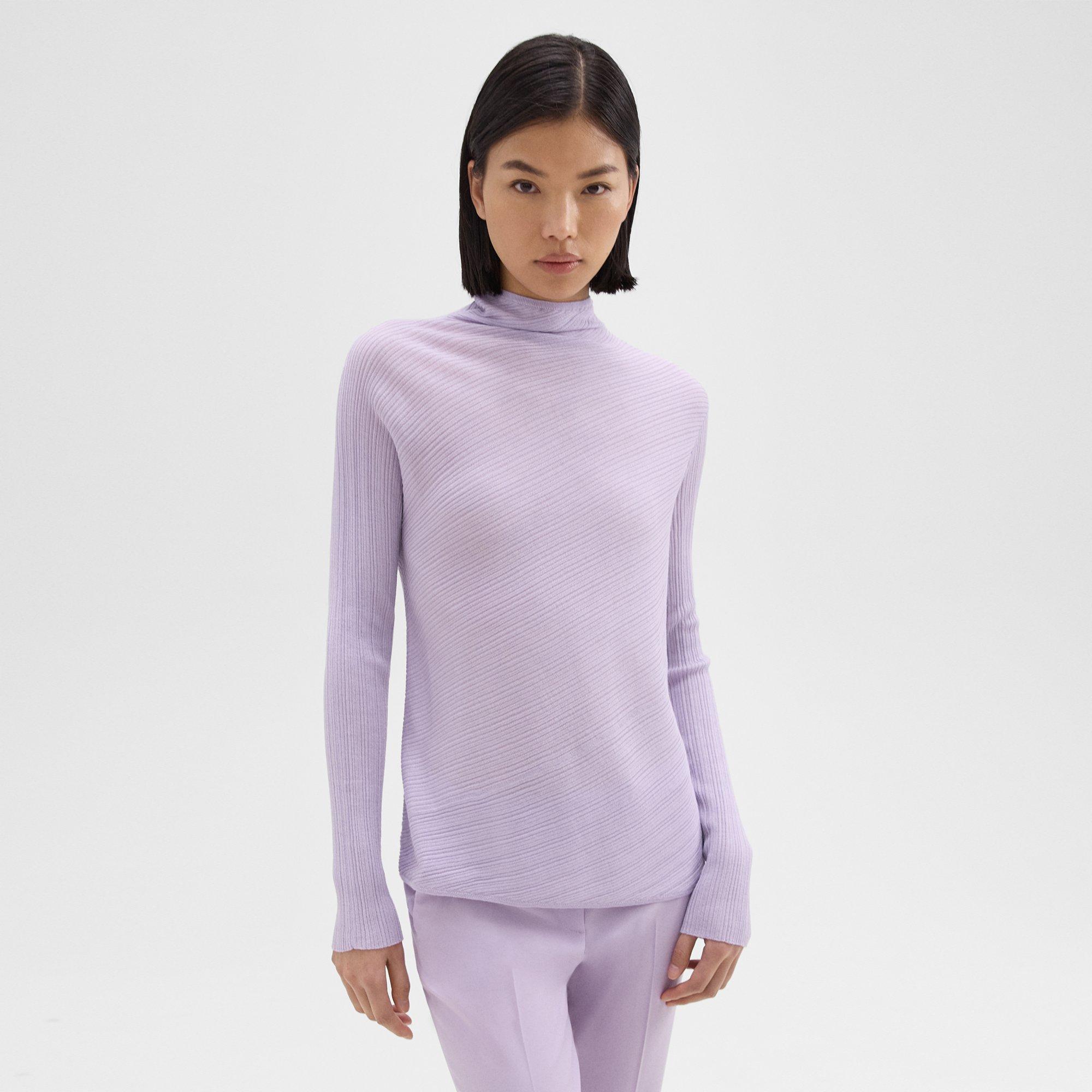 Ribbed Mock Neck Sweater in Wool-Viscose Crepe