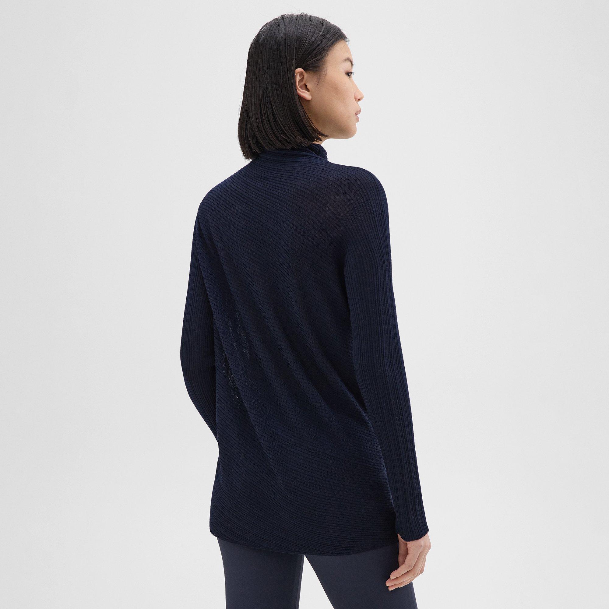 Ribbed Mock Neck Sweater in Wool-Viscose Crepe