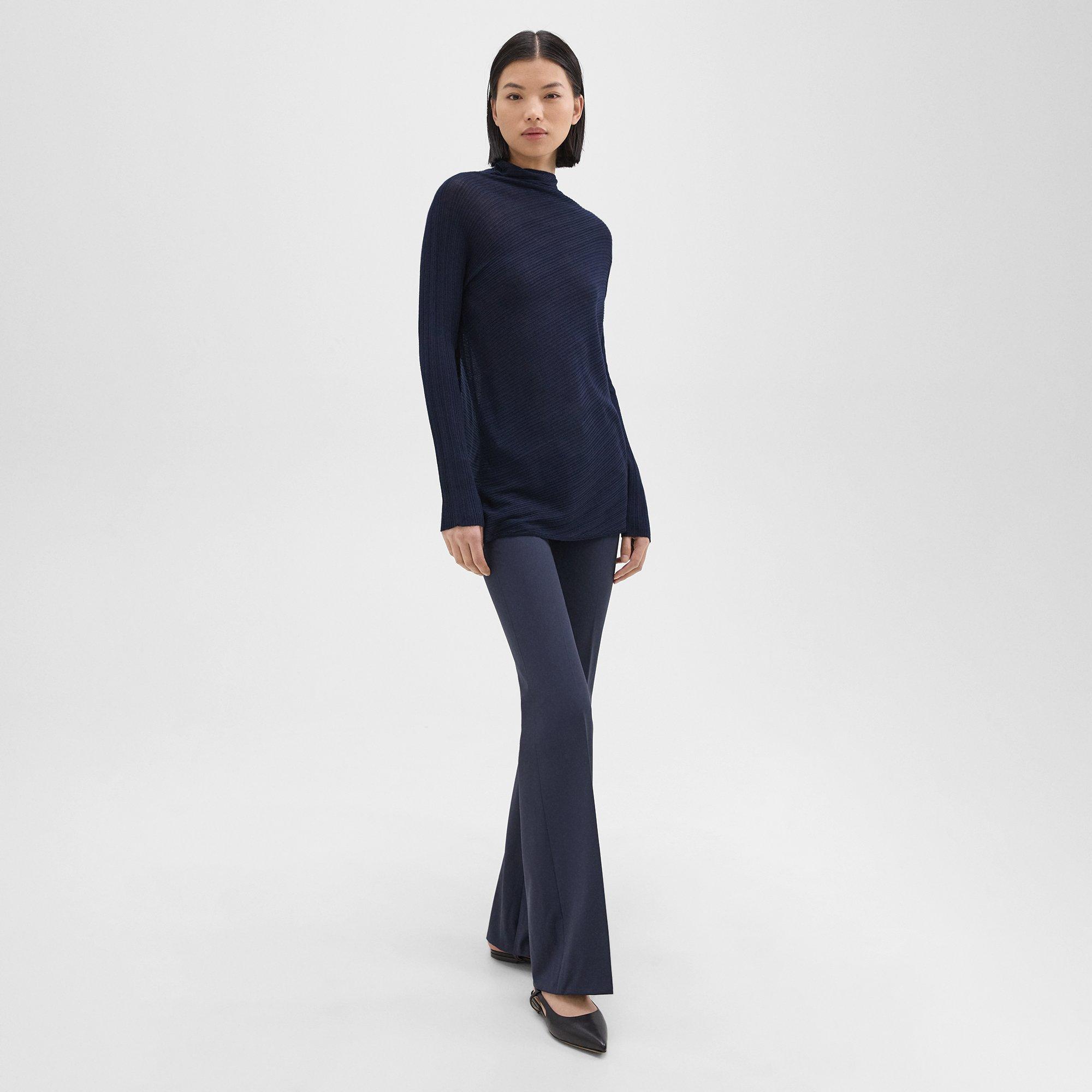 Ribbed Mock Neck Sweater in Wool-Viscose Crepe