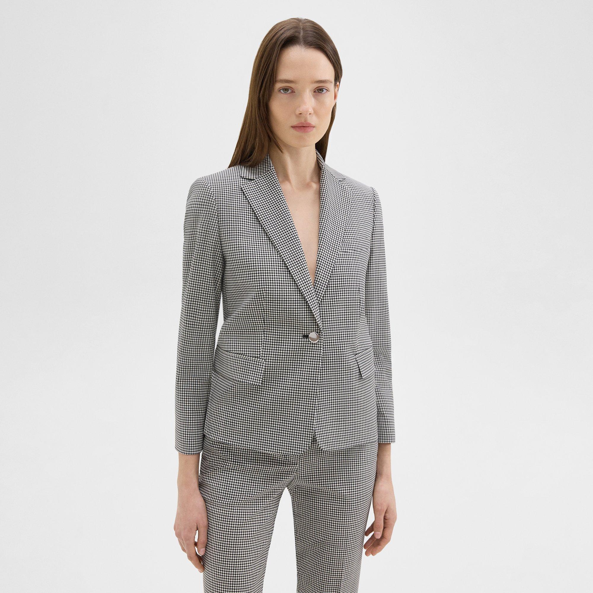 Checked Stretch Wool Slim Blazer | Theory