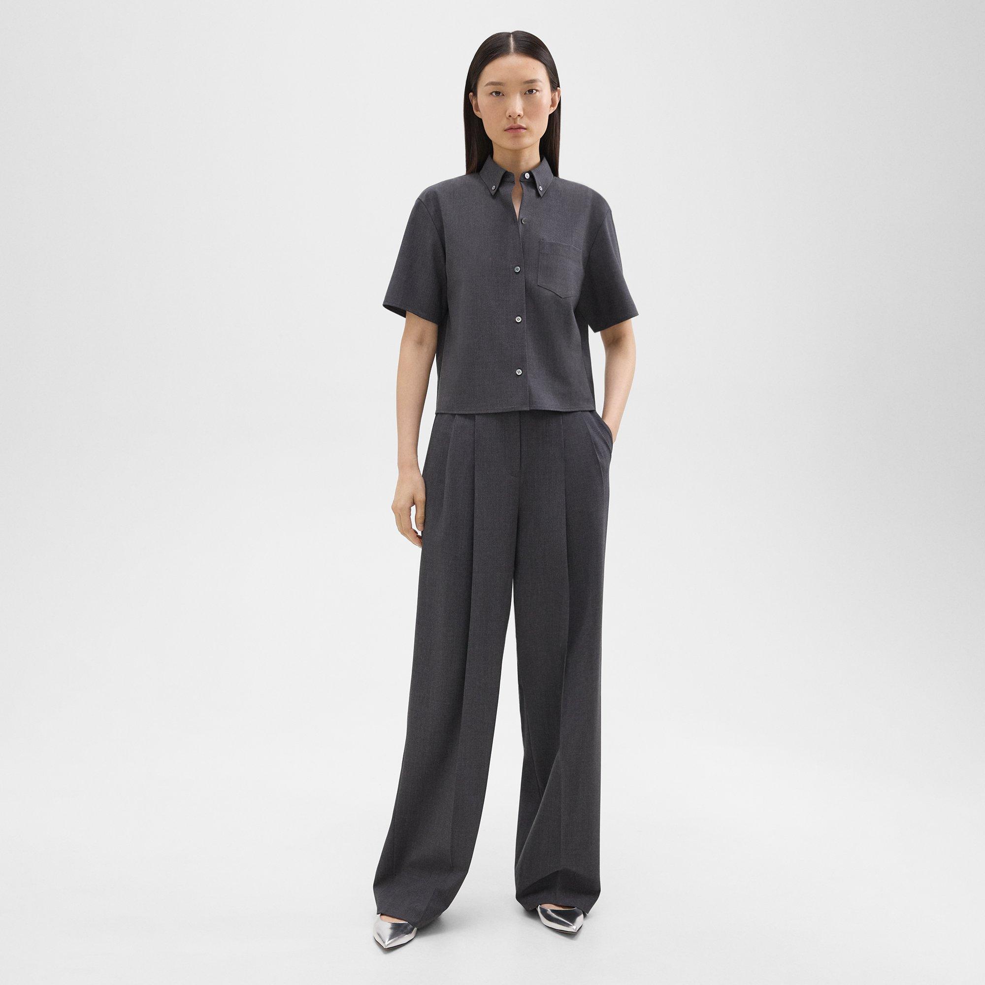 띠어리 Theory Double Pleat Pant in Good Wool,CHARCOAL MELANGE