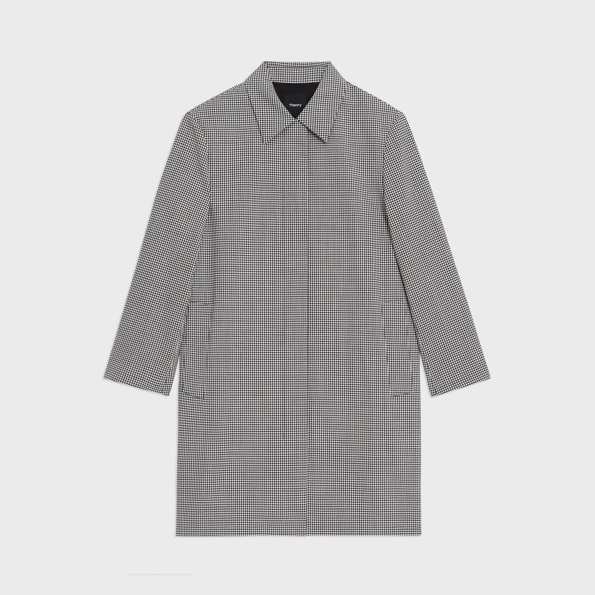 Checked Stretch Wool Car Coat | Theory