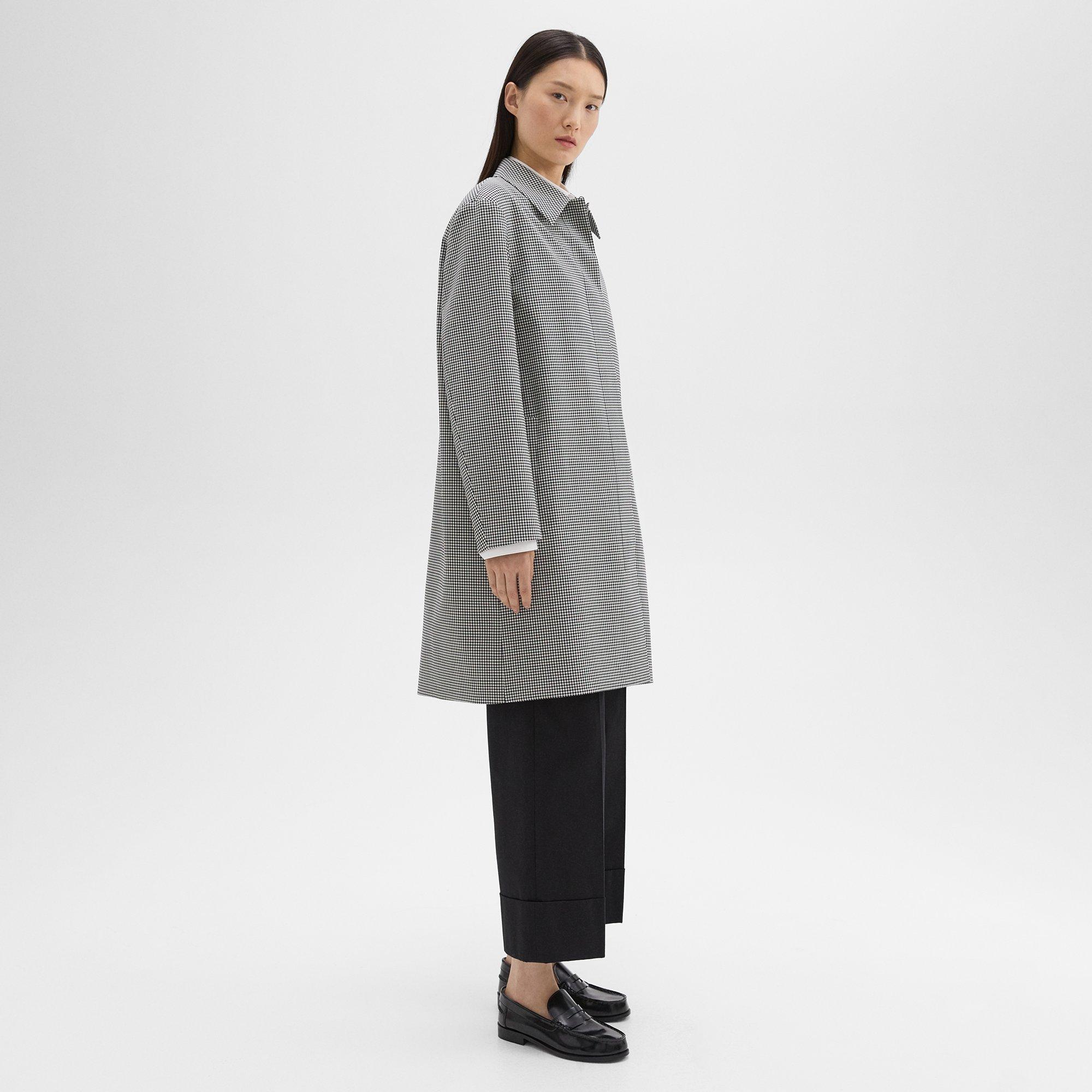 Car Coat in Checked Stretch Wool